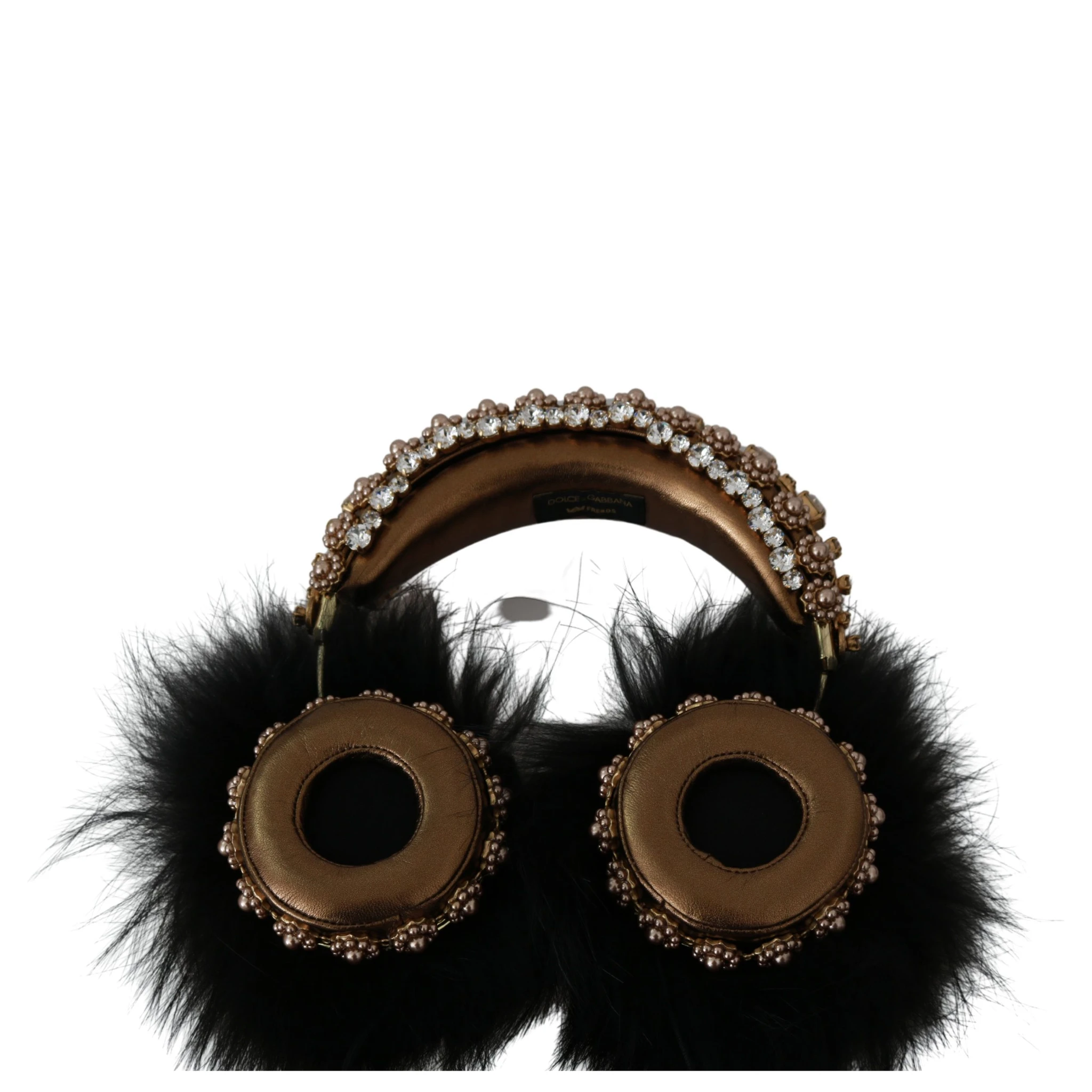 Gold Black Crystal Fur Headset Audio Headphones