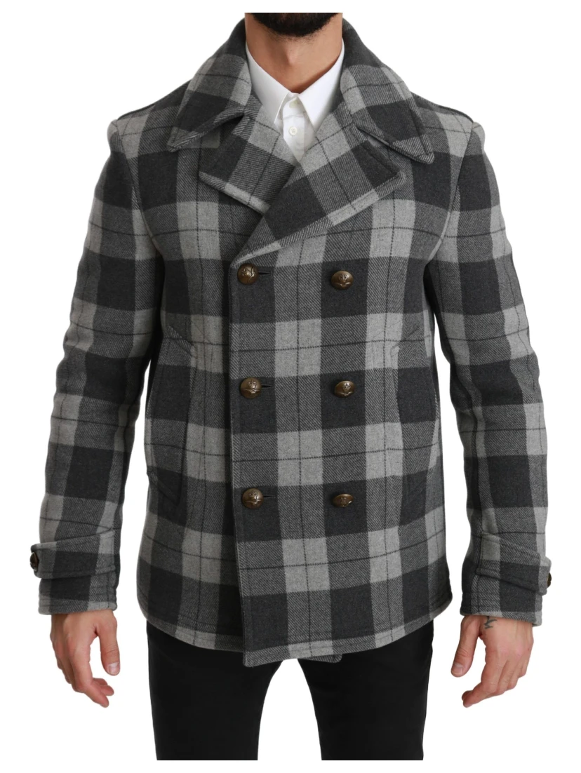 Gray Check Wool Cashmere Coat Jacket