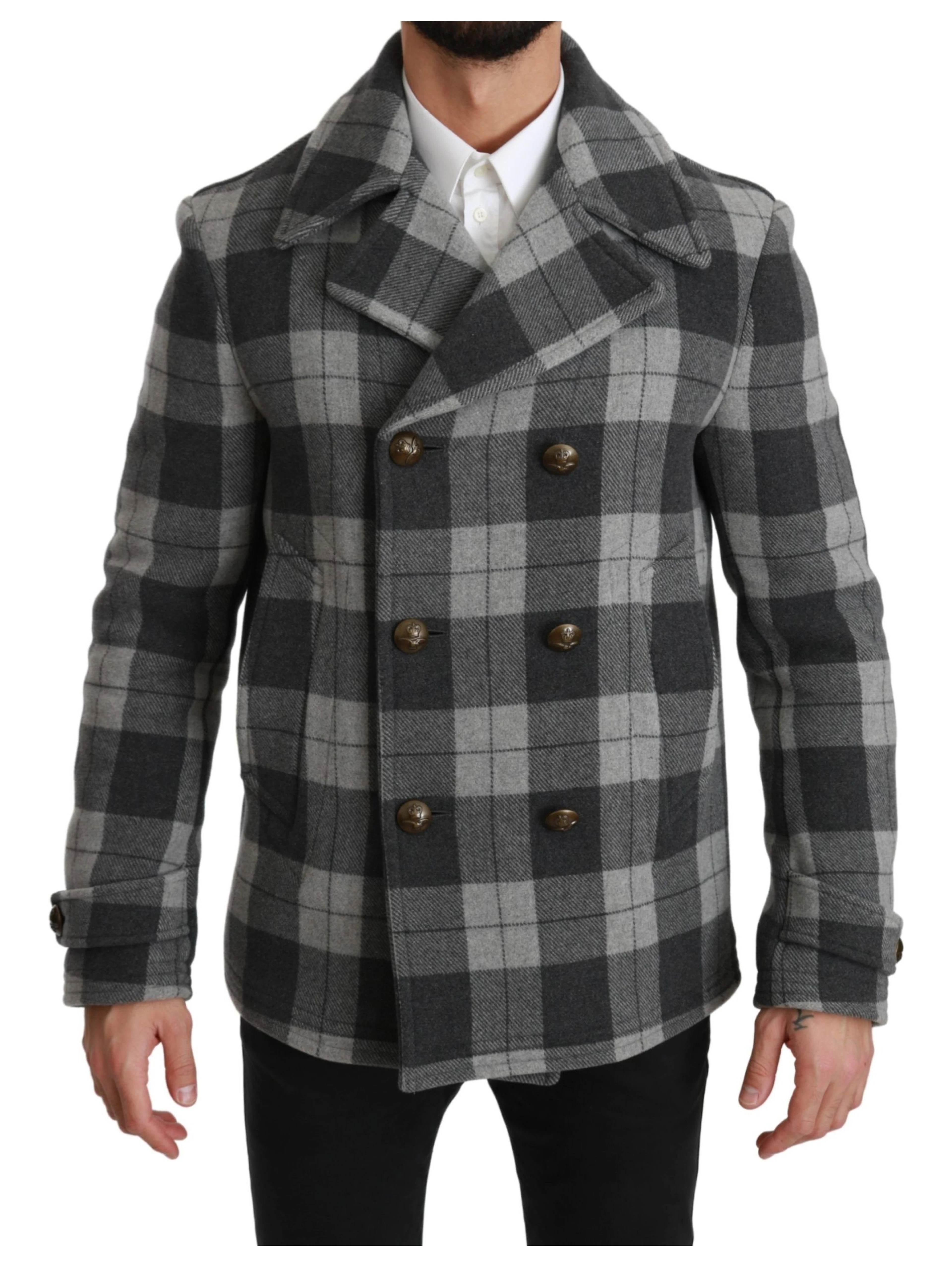Gray Check Wool Cashmere Coat Jacket