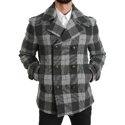 Gray Check Wool Cashmere Coat Jacket
