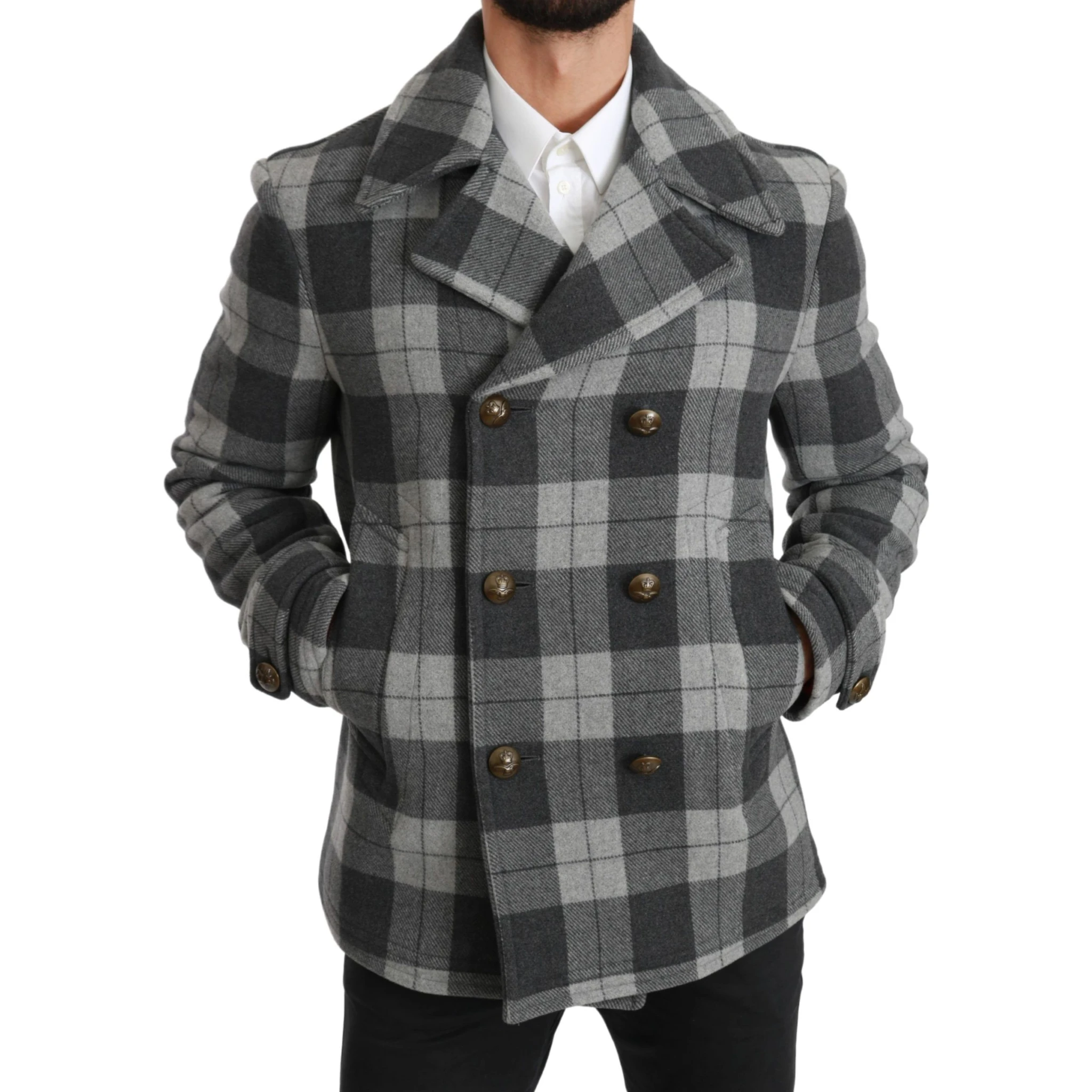 Gray Check Wool Cashmere Coat Jacket