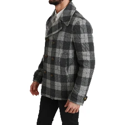 Gray Check Wool Cashmere Coat Jacket