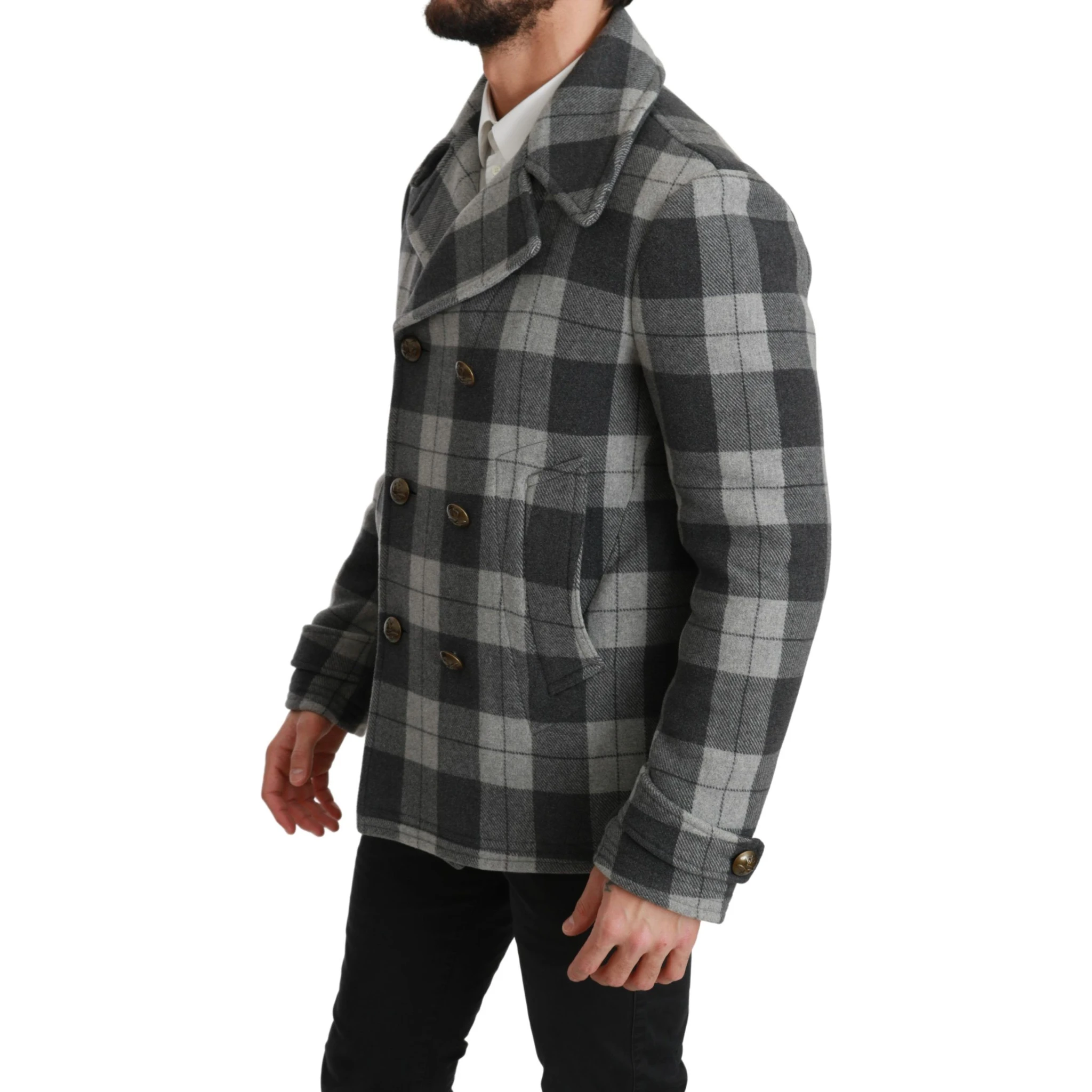 Gray Check Wool Cashmere Coat Jacket