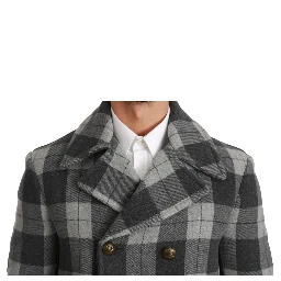 Gray Check Wool Cashmere Coat Jacket