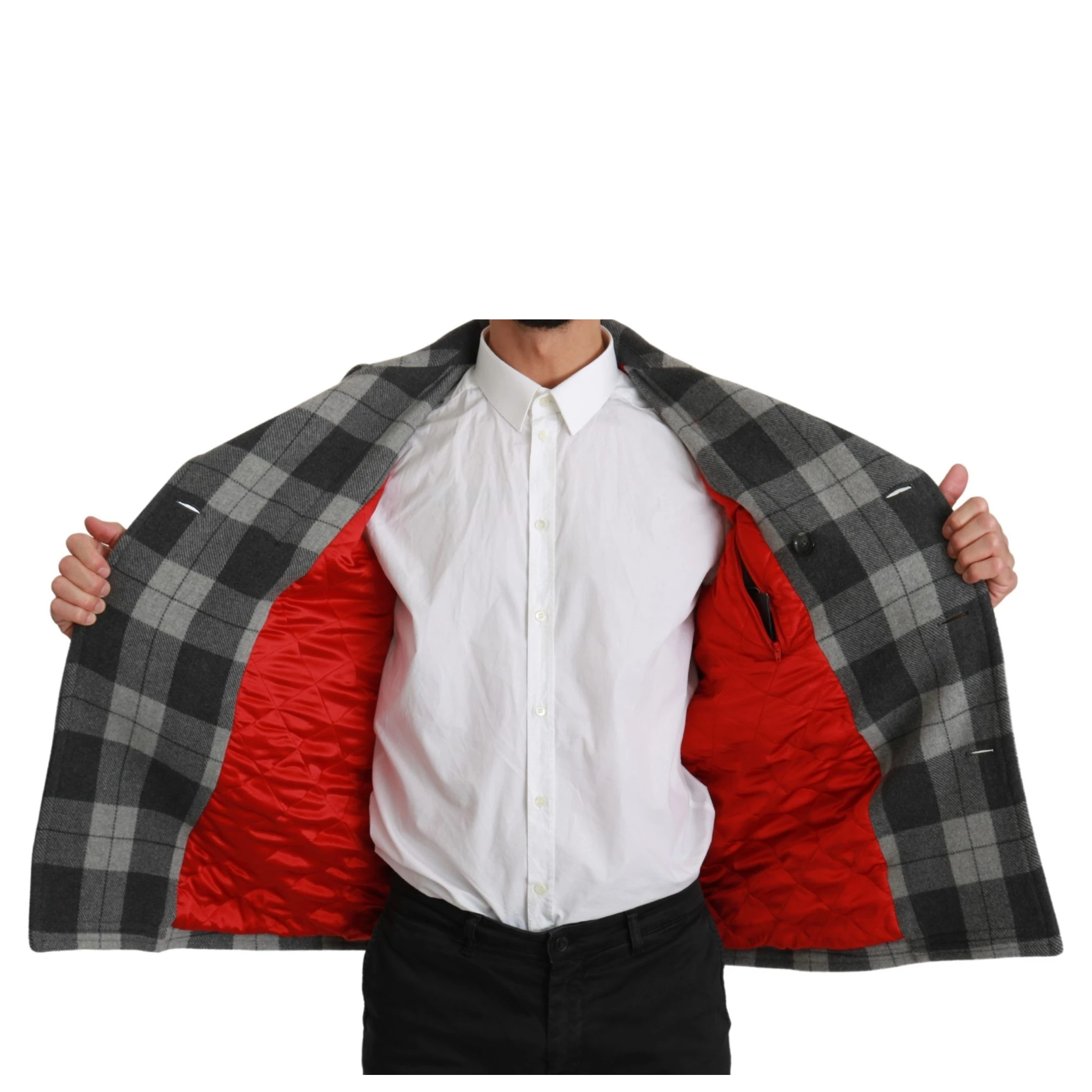 Gray Check Wool Cashmere Coat Jacket