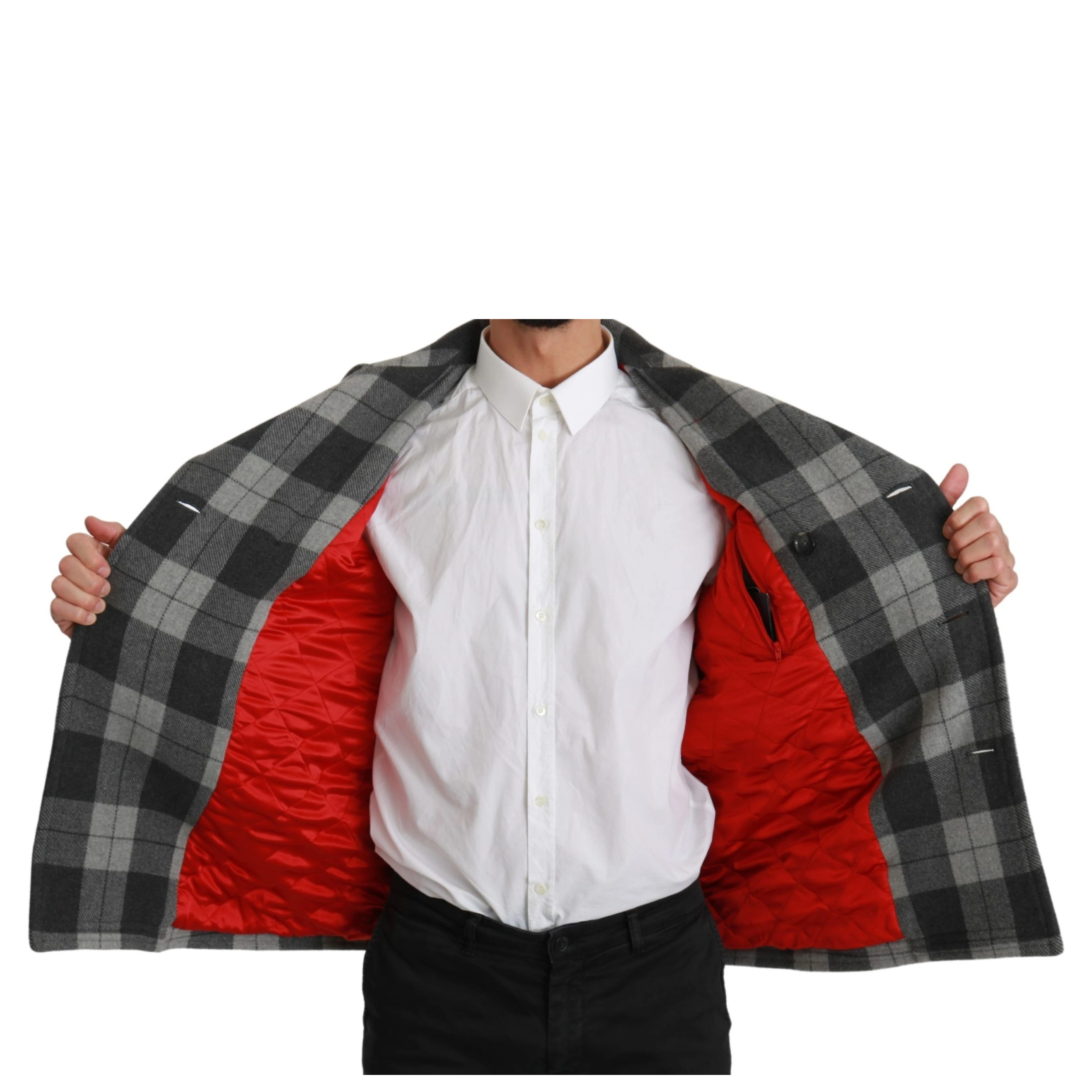 Gray Check Wool Cashmere Coat Jacket