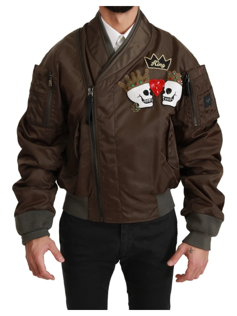 Brown Beaded Crown Skull Logo Jacket