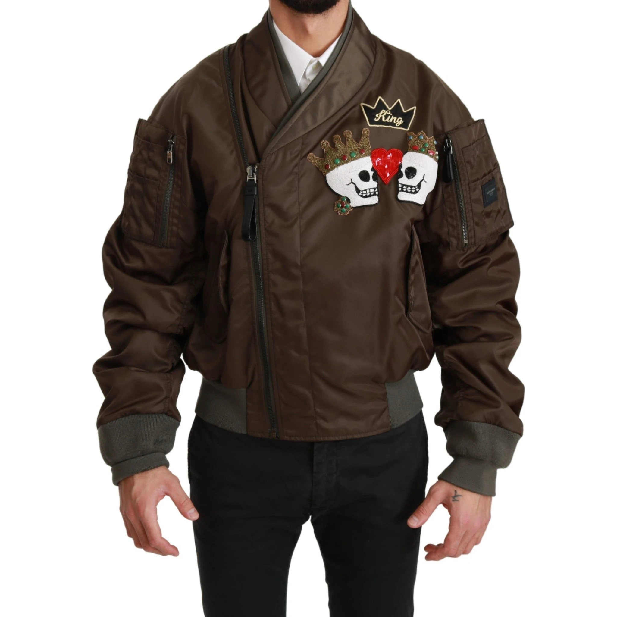 Brown Beaded Crown Skull Logo Jacket