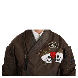 Brown Beaded Crown Skull Logo Jacket