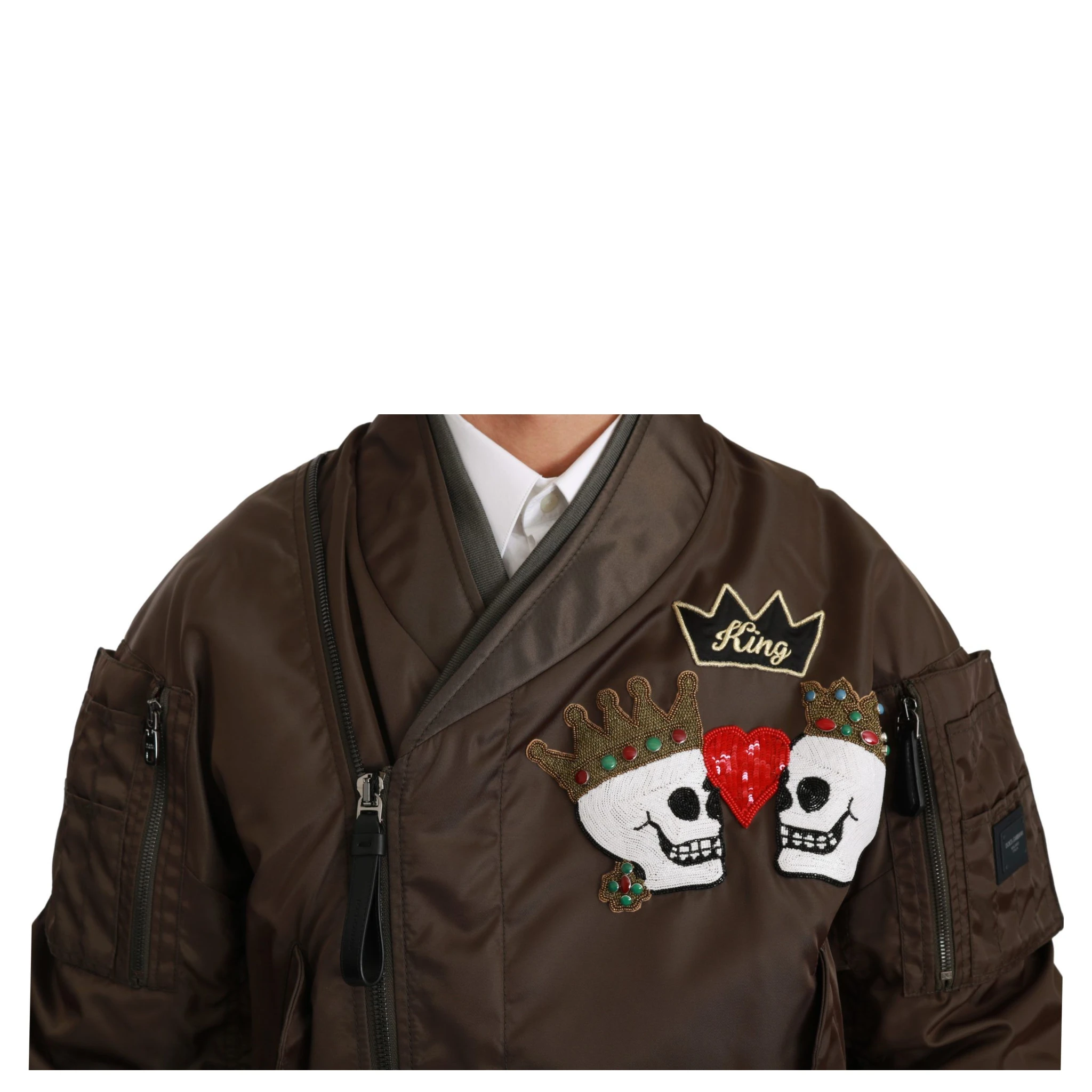 Brown Beaded Crown Skull Logo Jacket