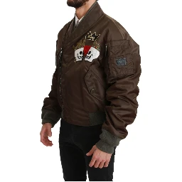 Brown Beaded Crown Skull Logo Jacket