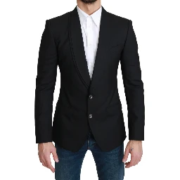 Black Single Breasted Formal Wool Blazer