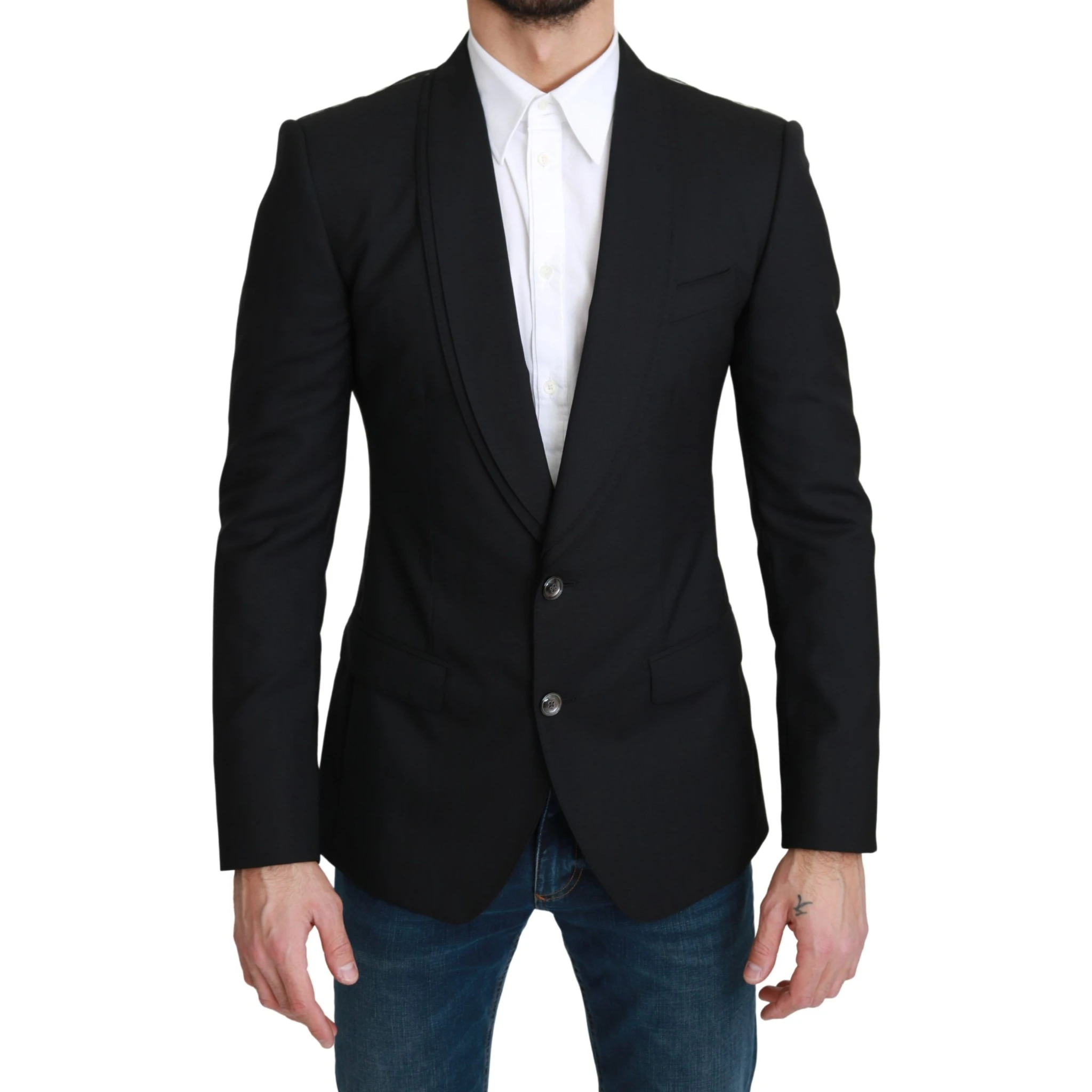 Black Single Breasted Formal Wool Blazer