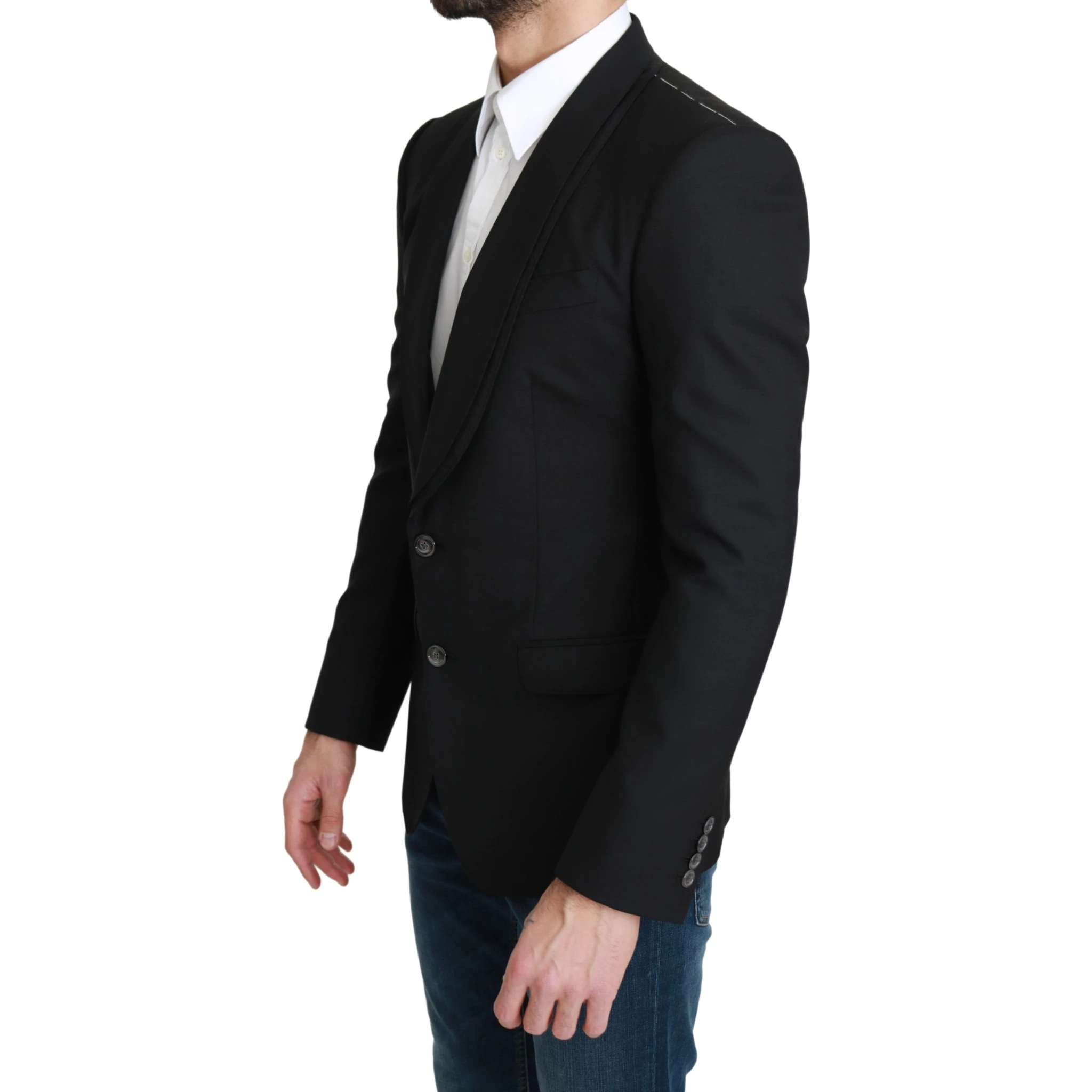 Black Single Breasted Formal Wool Blazer