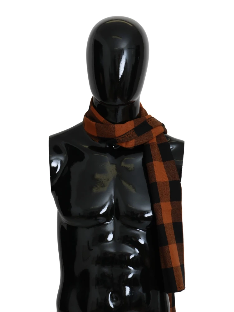 Orange Check Neck Wrap Shawl Scarf