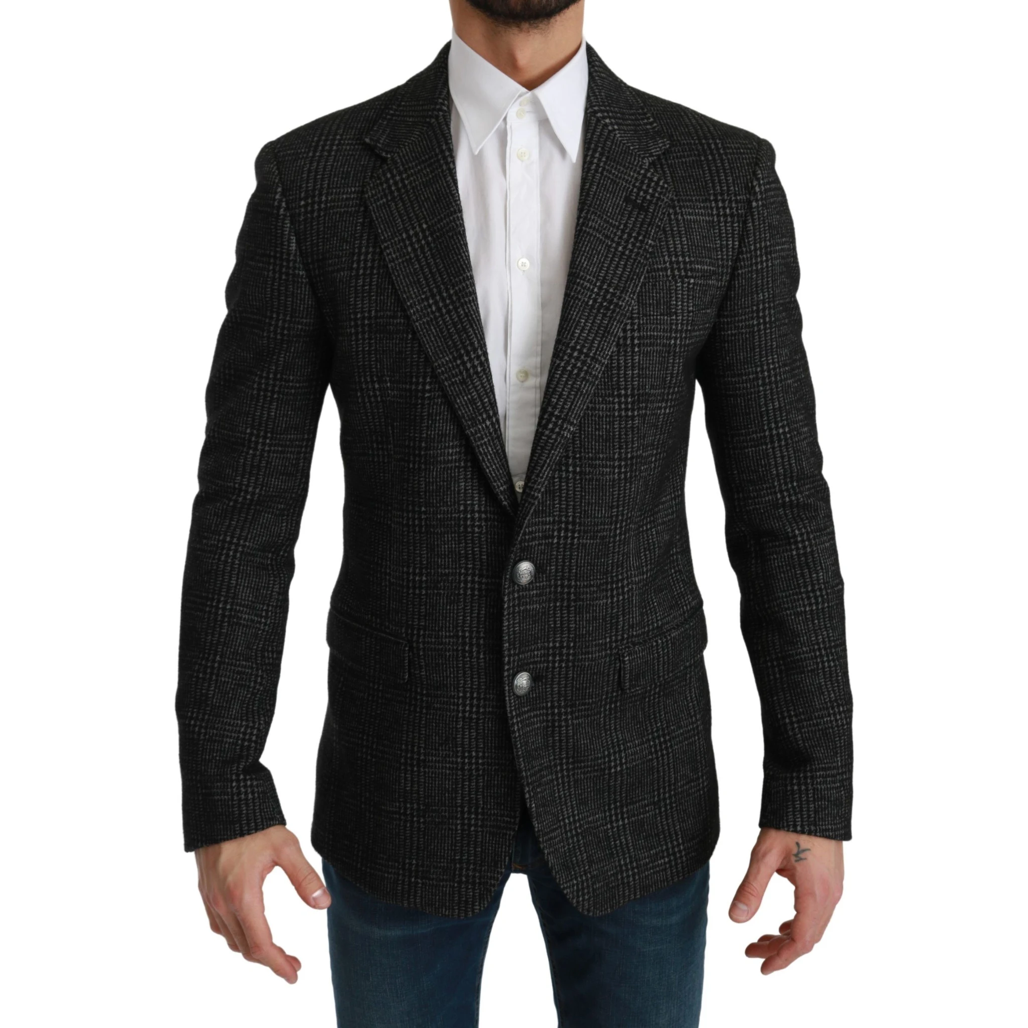 Gray Plaid Check Slim Fit Jacket Blazer