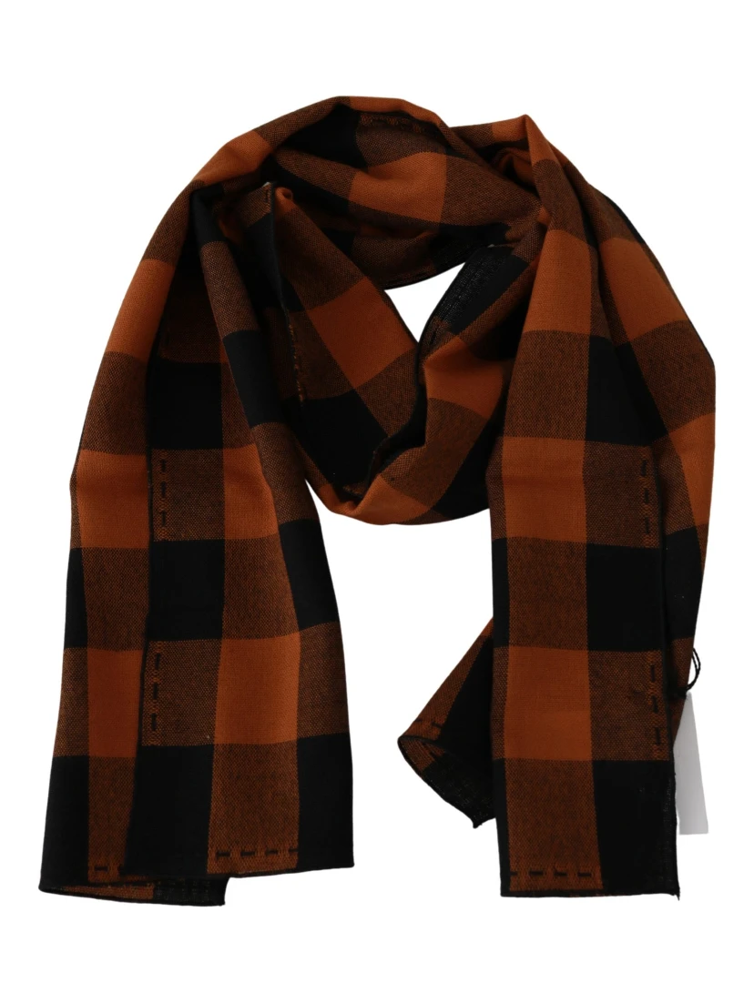 Orange Check Neck Wrap Shawl Scarf