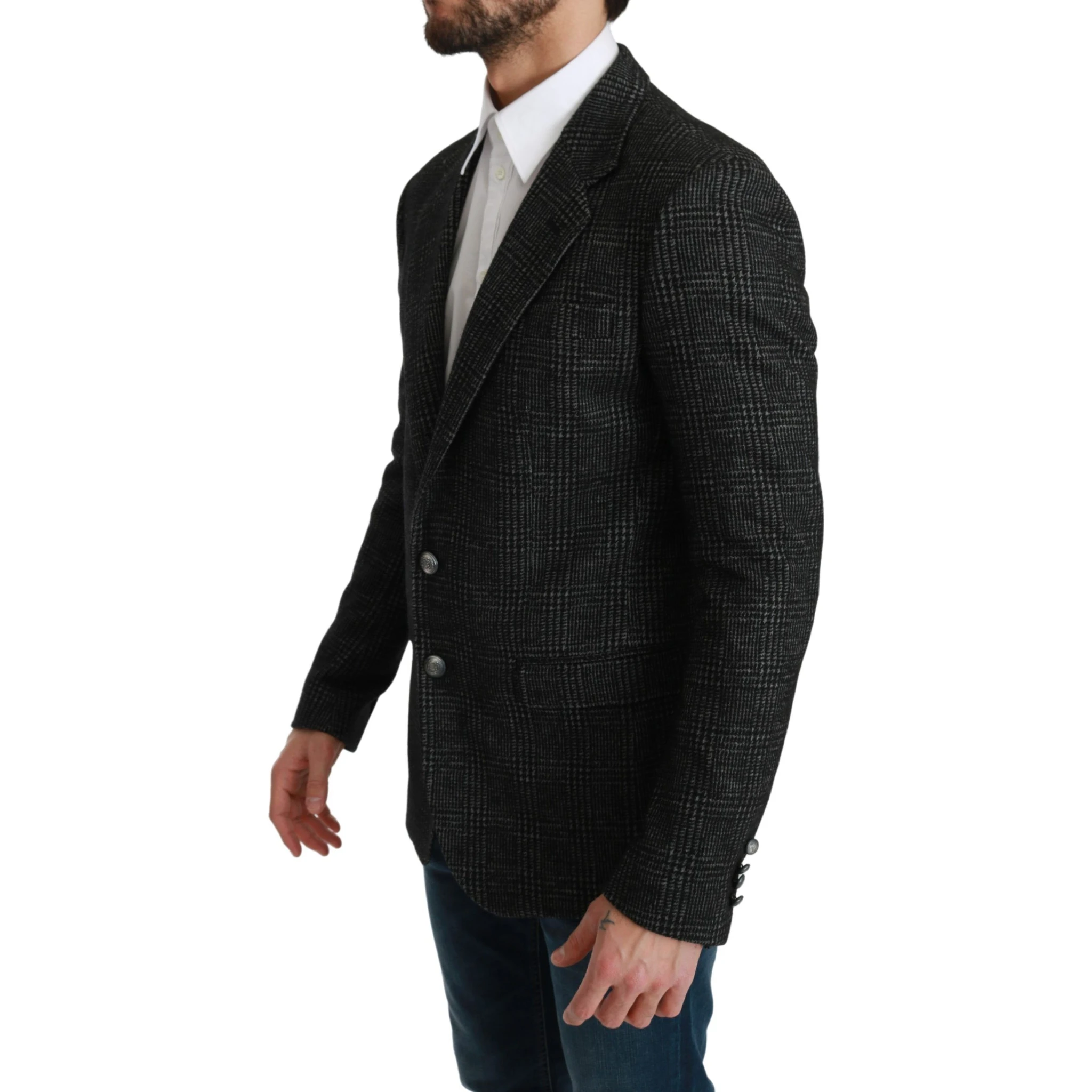 Gray Plaid Check Slim Fit Jacket Blazer