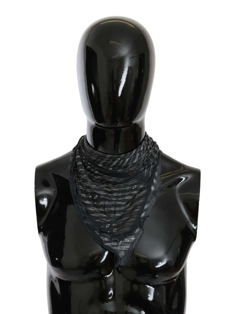 Black Gray Viscose Foulard Branded Scarf