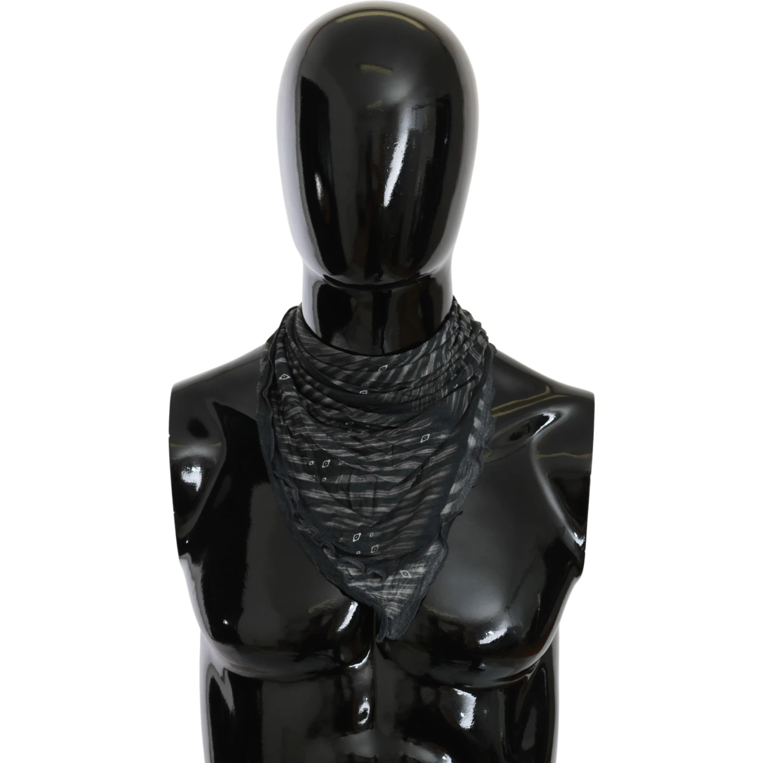 Black Gray Viscose Foulard Branded Scarf
