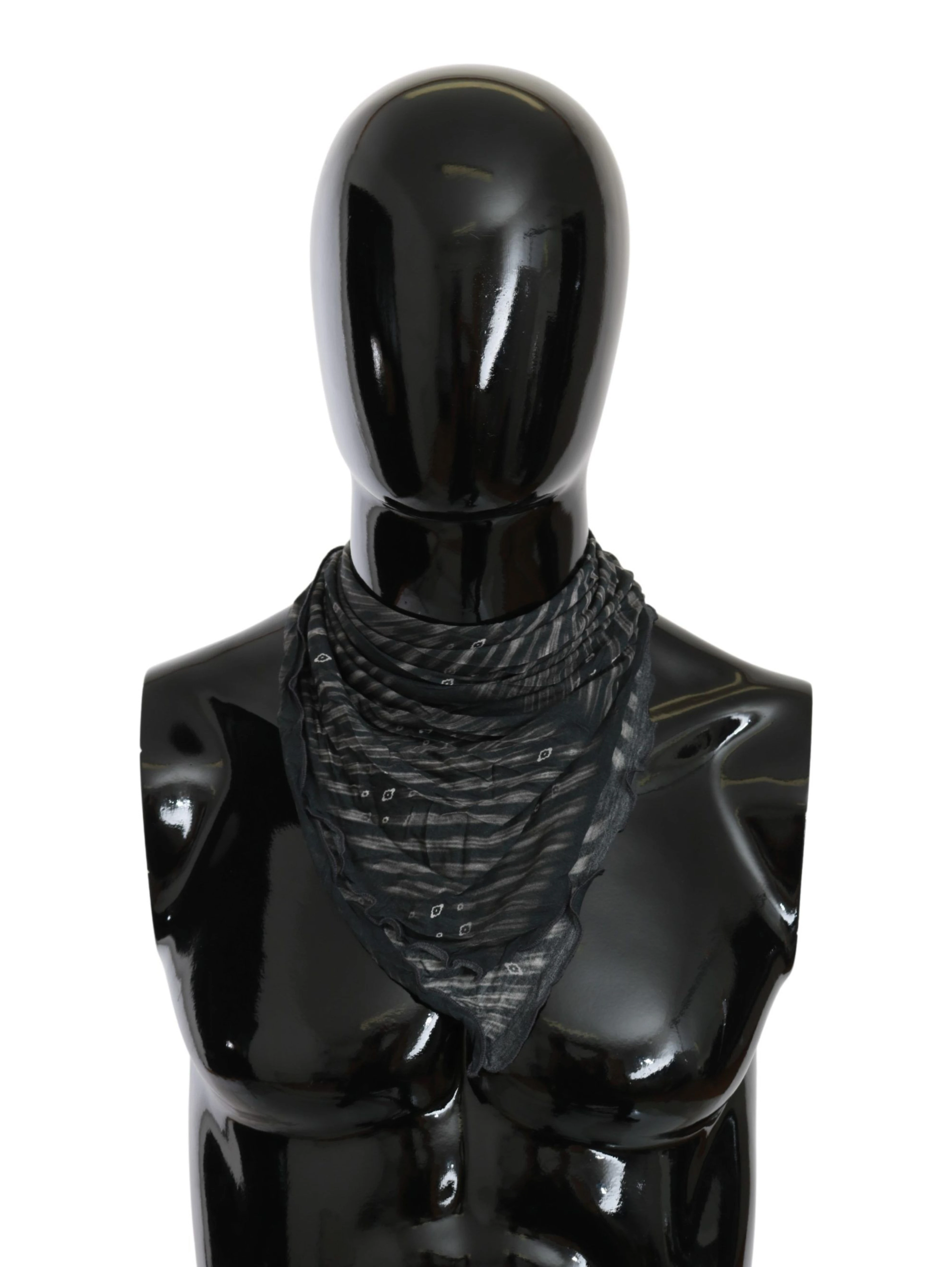 Black Gray Viscose Foulard Branded Scarf