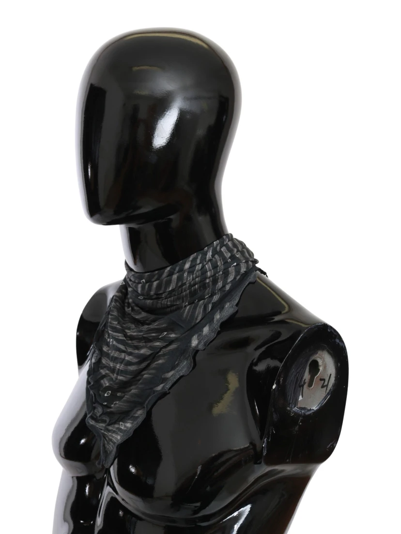 Black Gray Viscose Foulard Branded Scarf