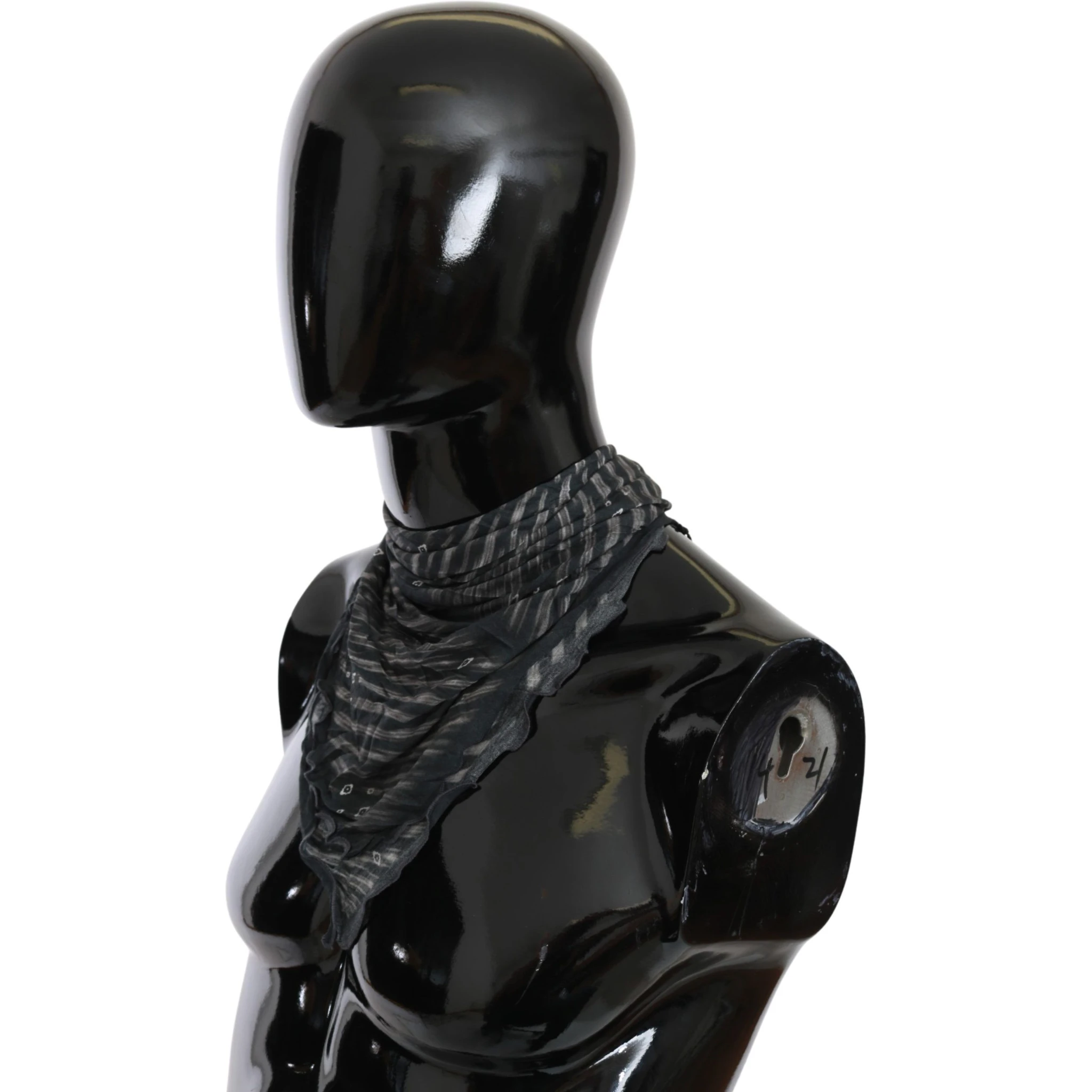 Black Gray Viscose Foulard Branded Scarf