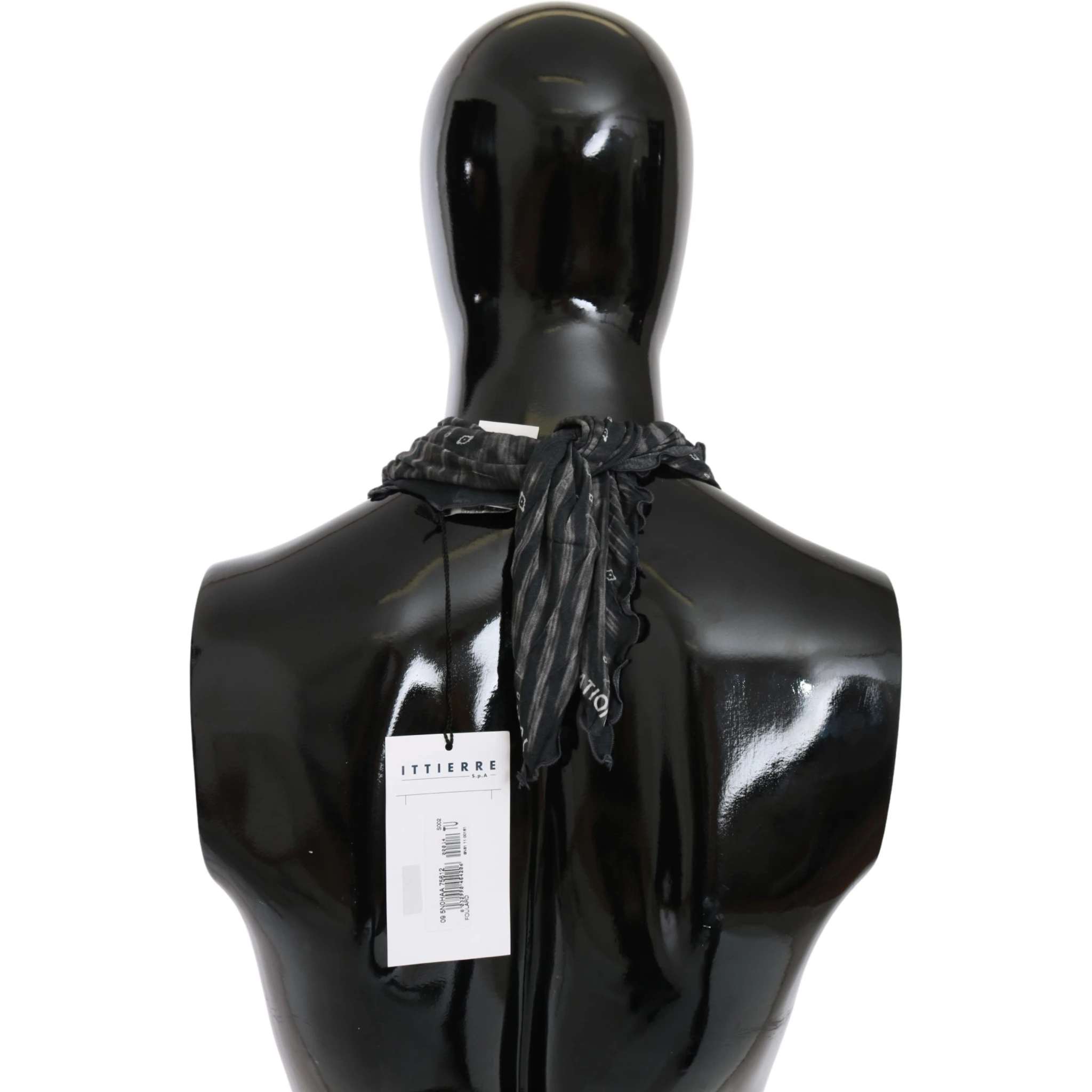 Black Gray Viscose Foulard Branded Scarf