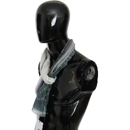 Gray Wool Viscose Foulard Patterned Branded Scarf