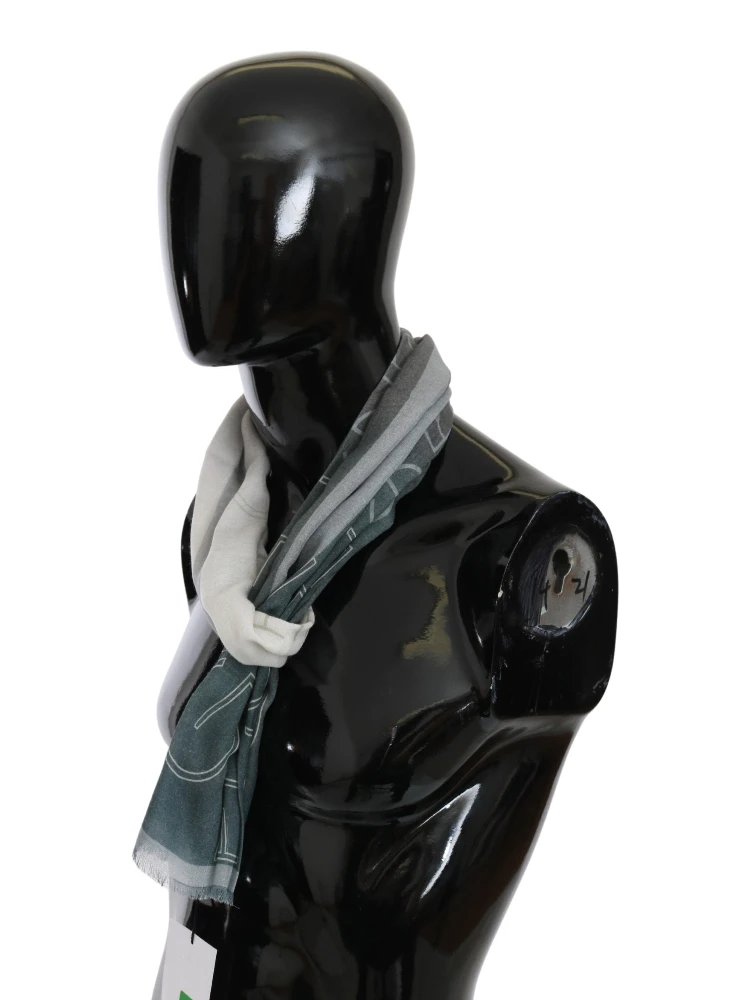 Gray Wool Viscose Foulard Patterned Branded Scarf alternative