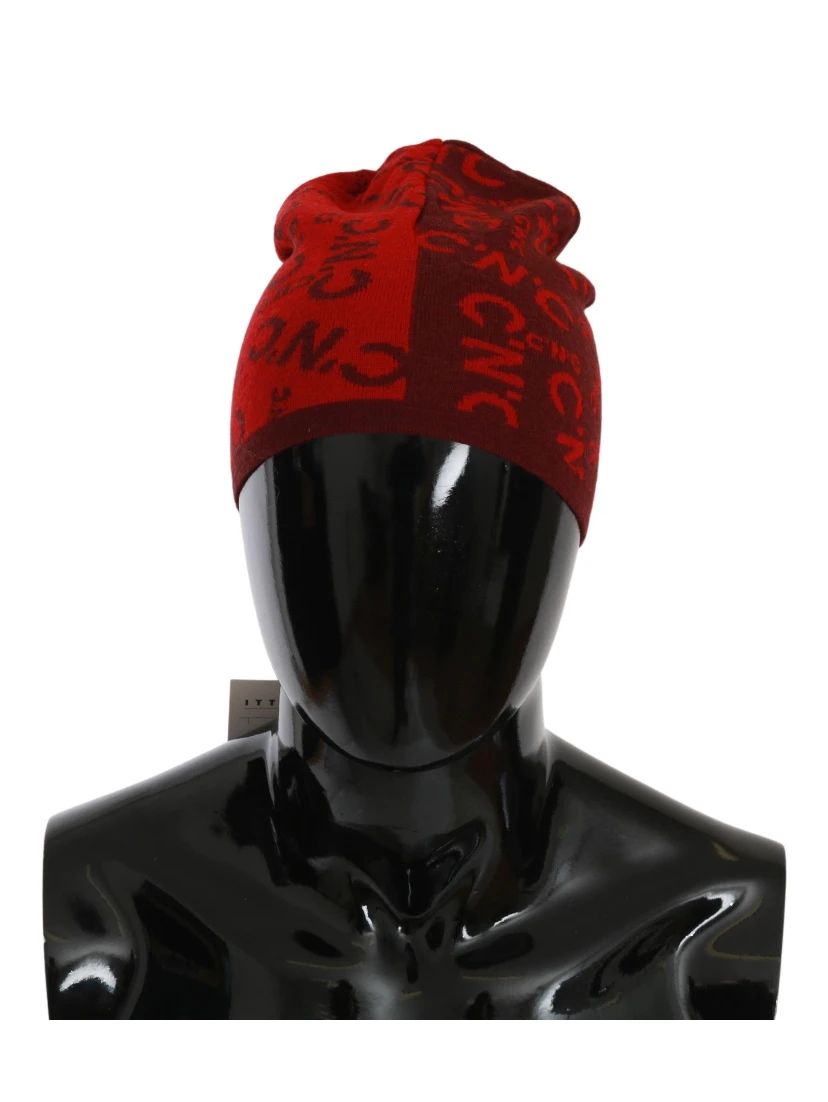 Red Wool Blend Branded Beanie Hat