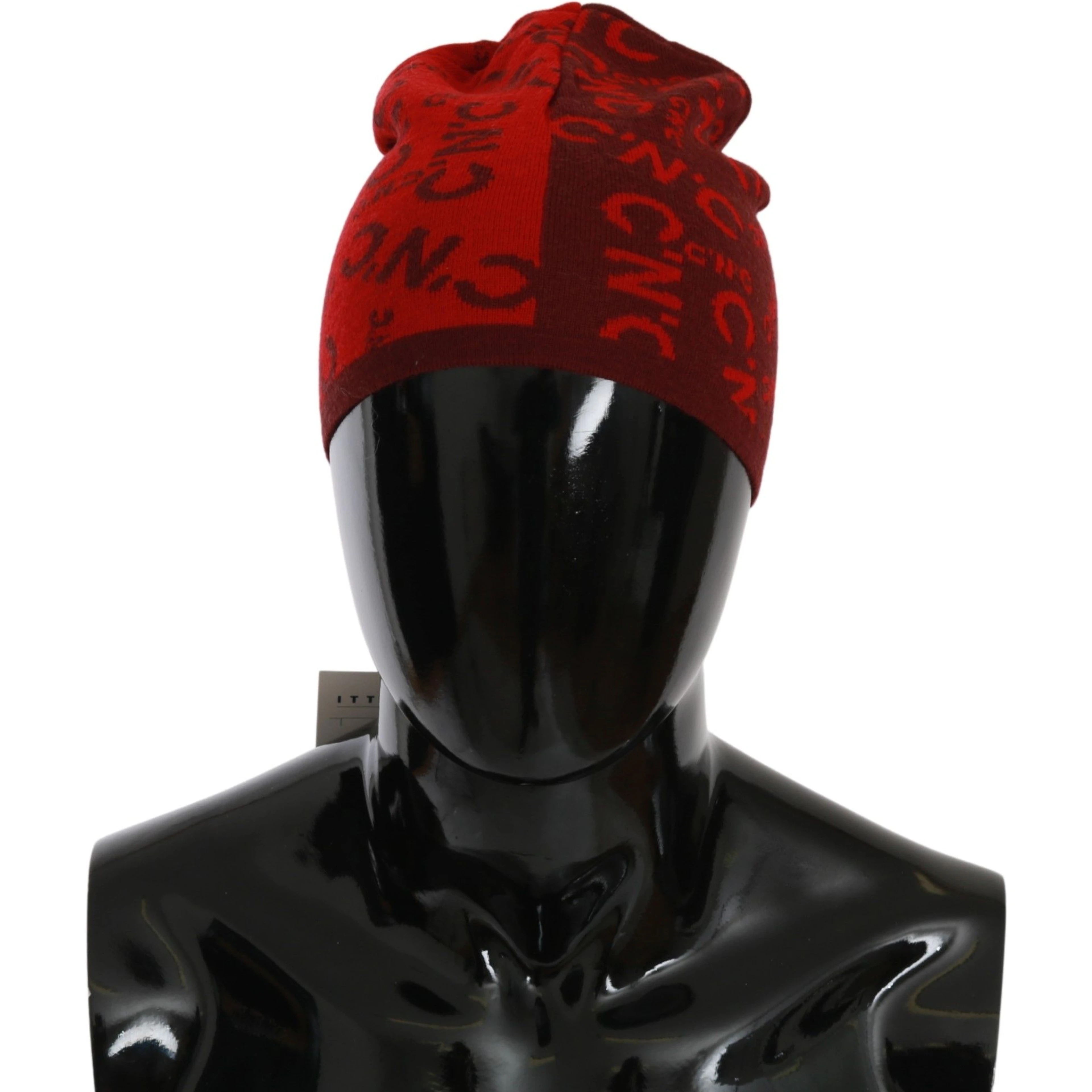 Red Wool Blend Branded Beanie Hat