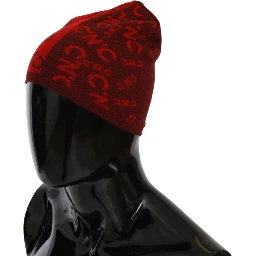 Red Wool Blend Branded Beanie Hat