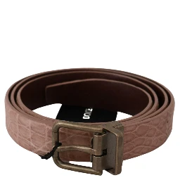 Beige Exotic Skin Gold Buckle Leather Belt