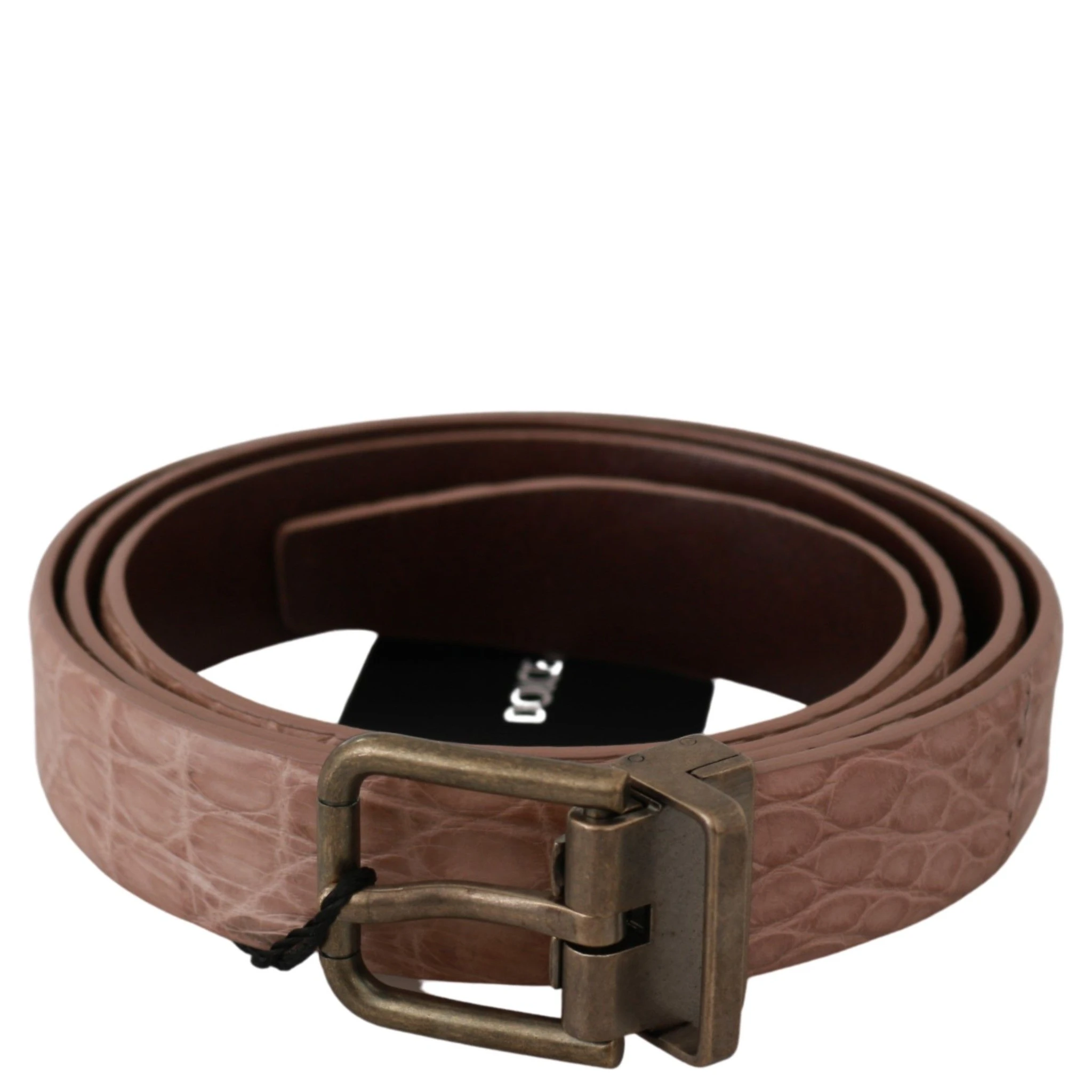 Beige Exotic Skin Gold Buckle Leather Belt
