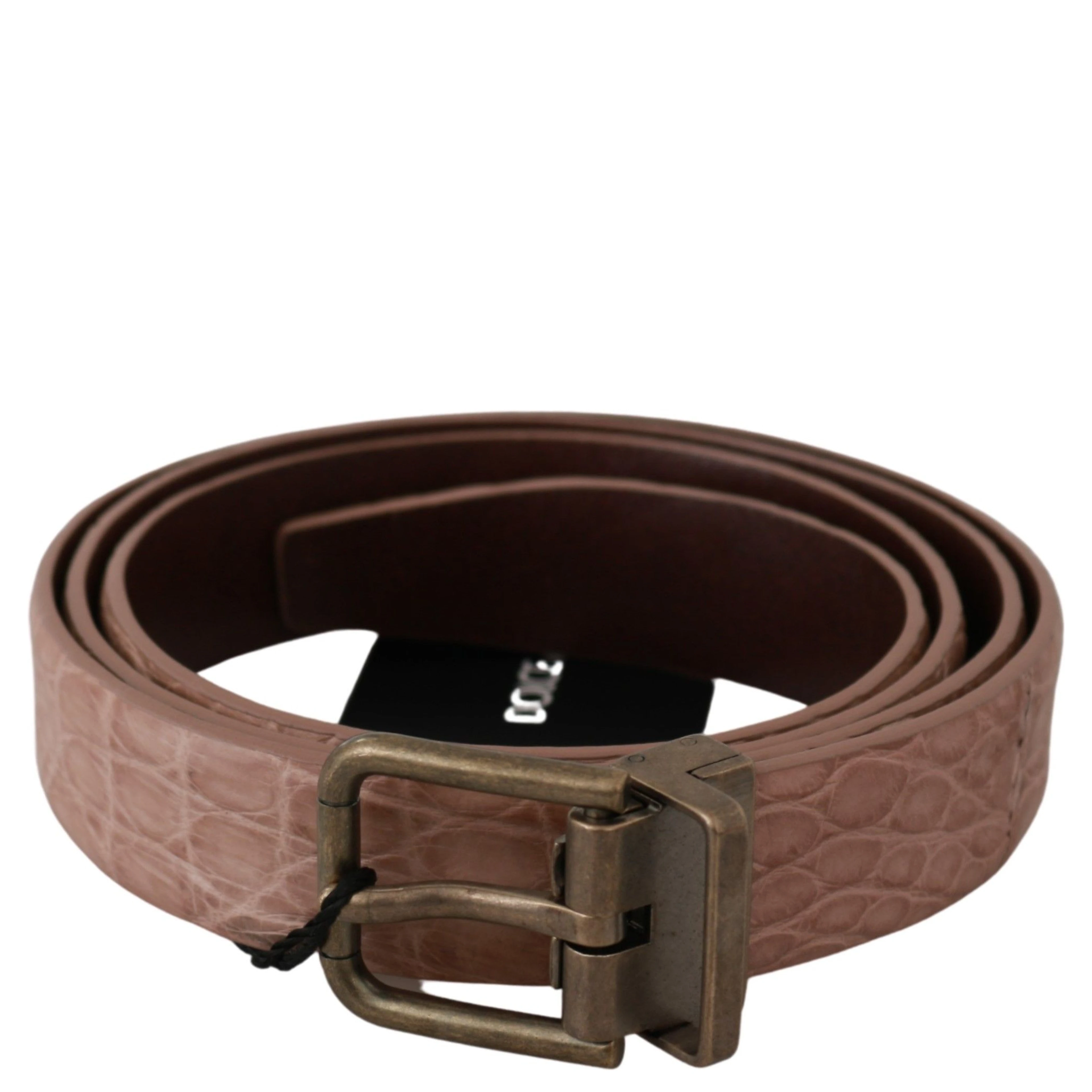 Beige Exotic Skin Gold Buckle Leather Belt