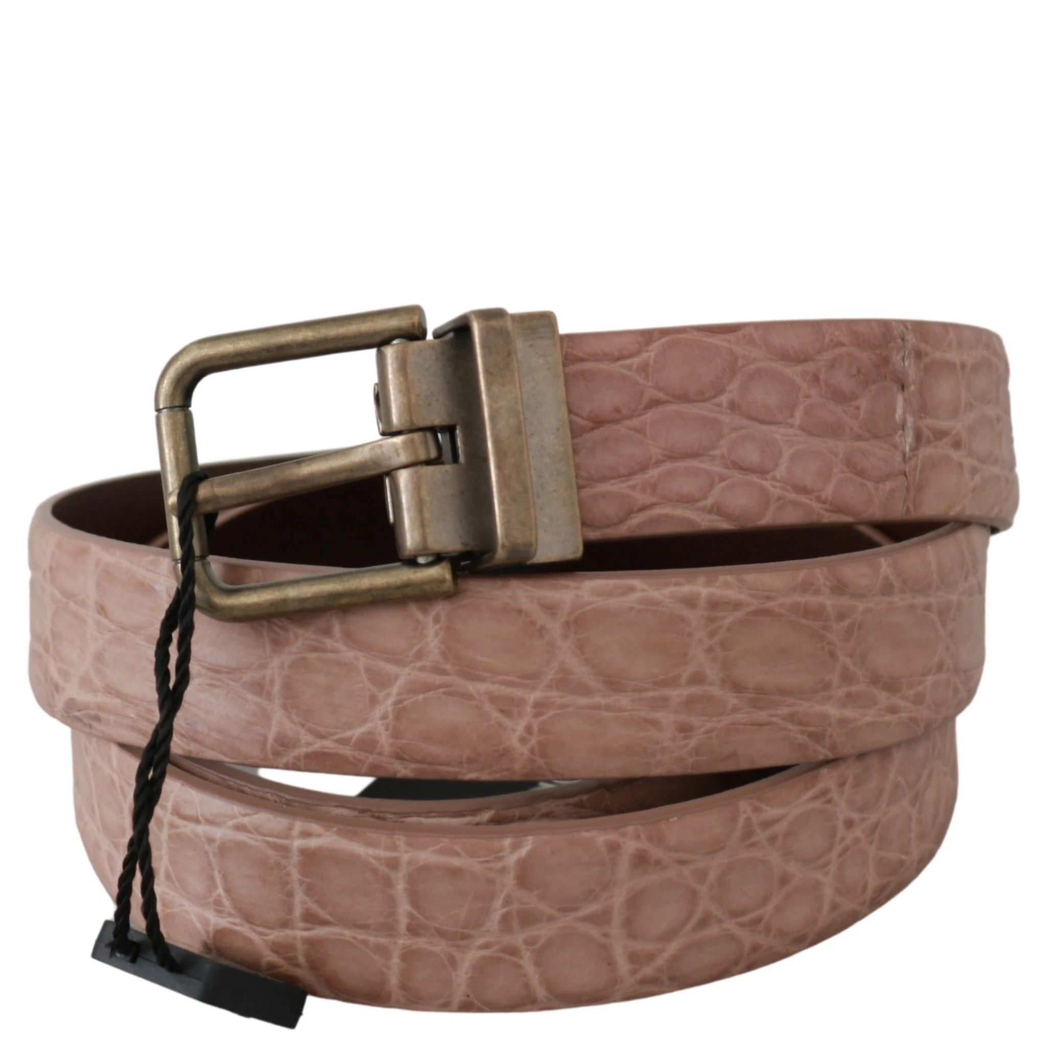 Beige Exotic Skin Gold Buckle Leather Belt