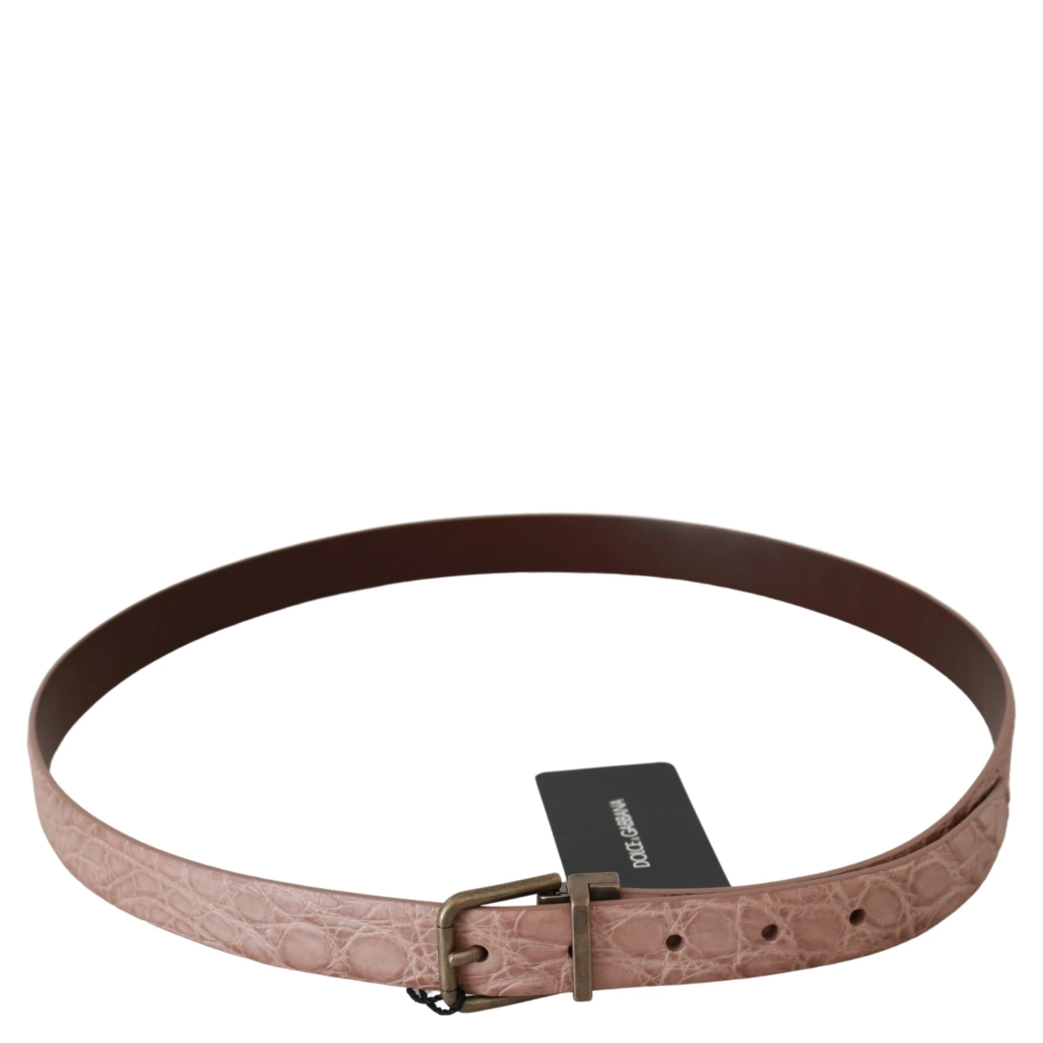 Beige Exotic Skin Gold Buckle Leather Belt