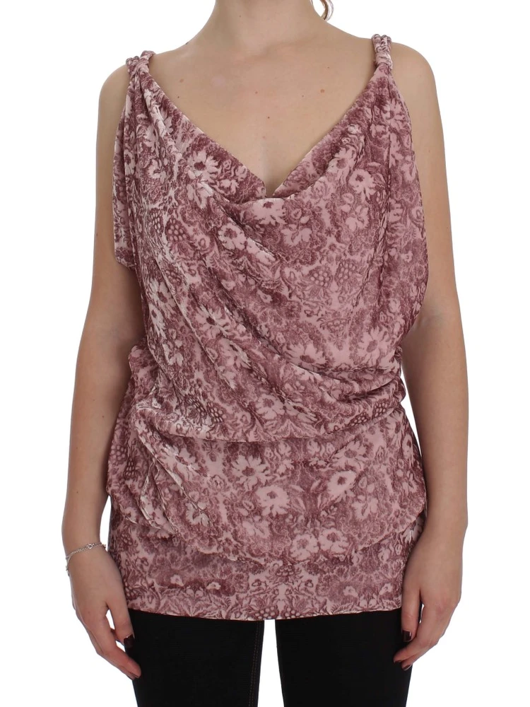 Pink Floral Print Viscose Silk Blouse Top