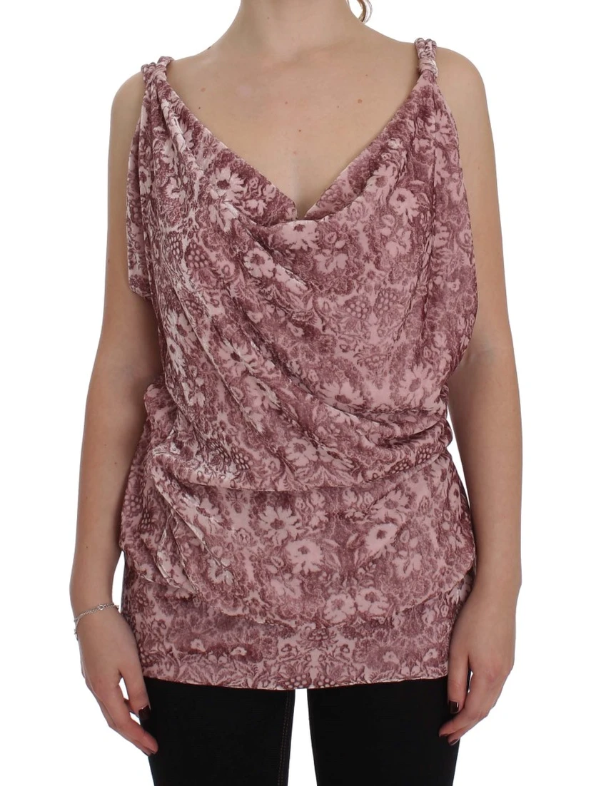 Pink Floral Print Viscose Silk Blouse Top