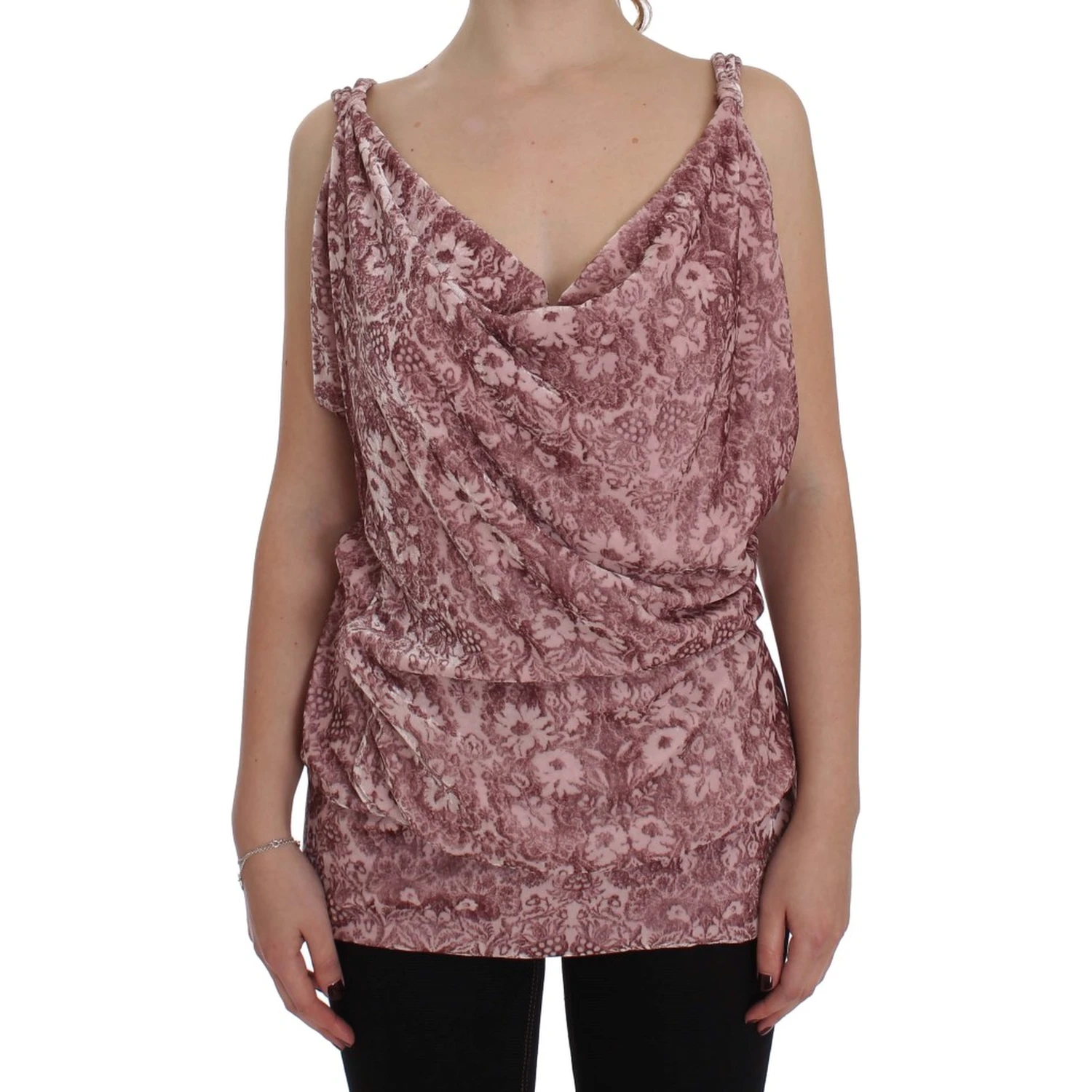Pink Floral Print Viscose Silk Blouse Top