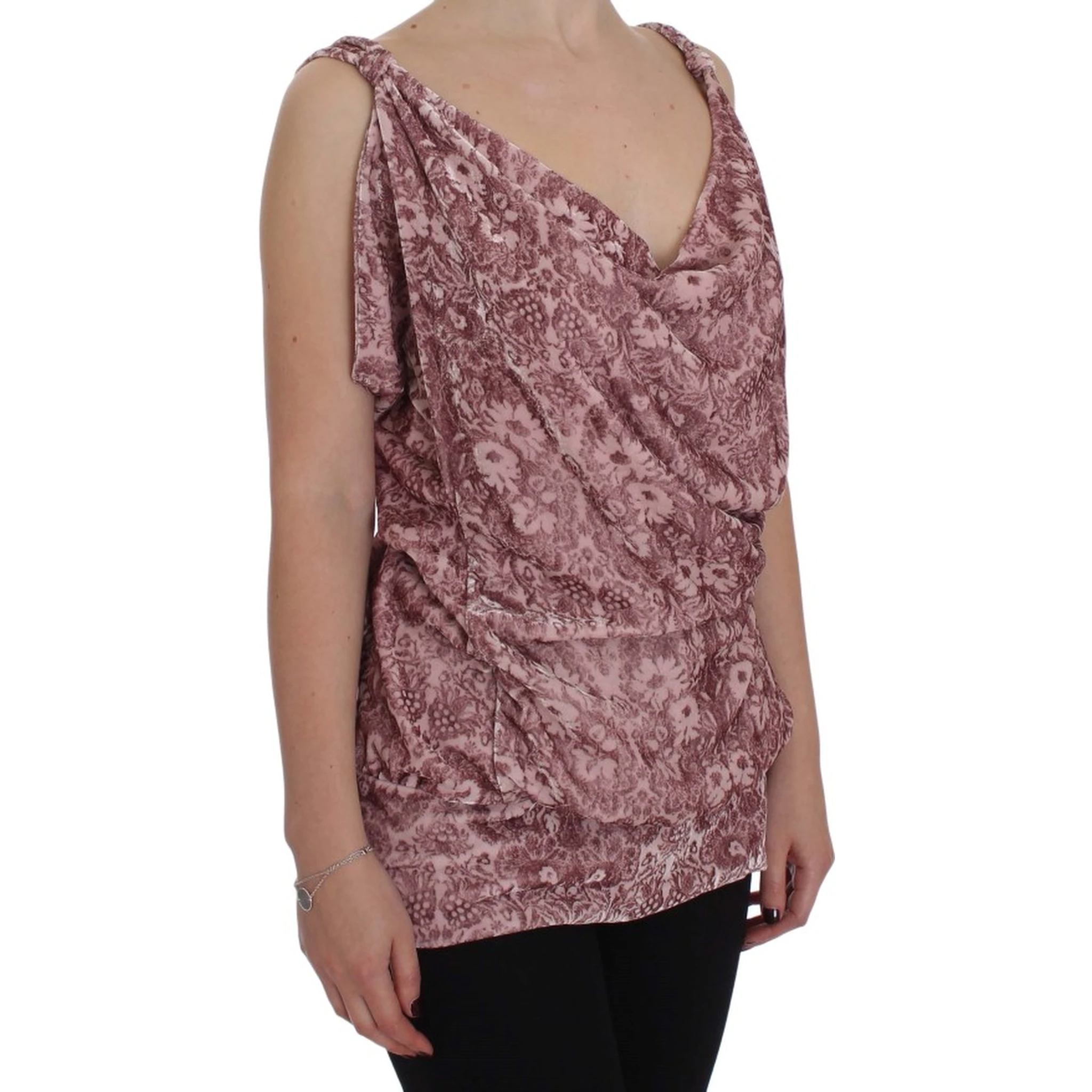 Pink Floral Print Viscose Silk Blouse Top