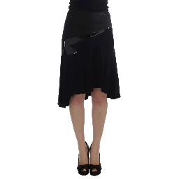 Black Blue Cotton Stretch Straight Skirt