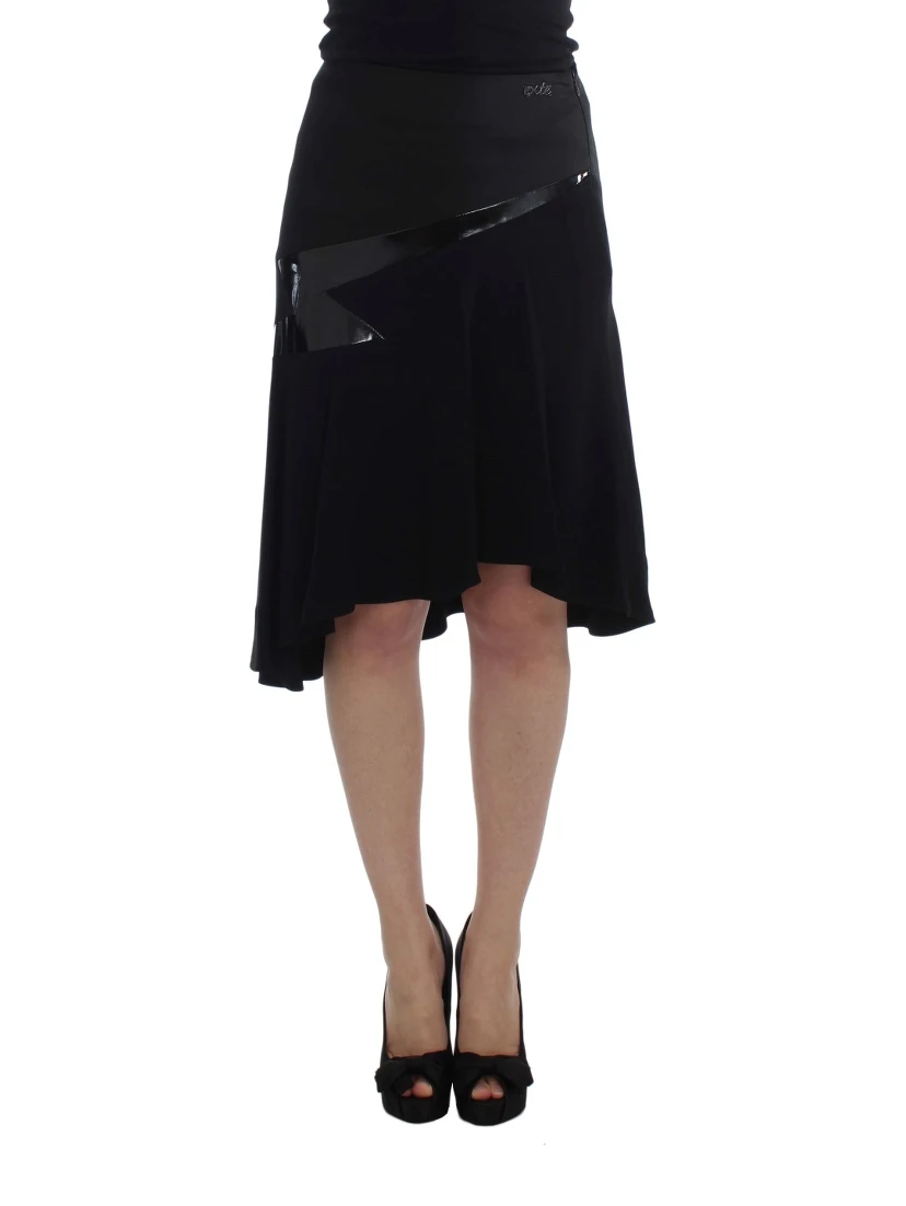 Black Blue Cotton Stretch Straight Skirt