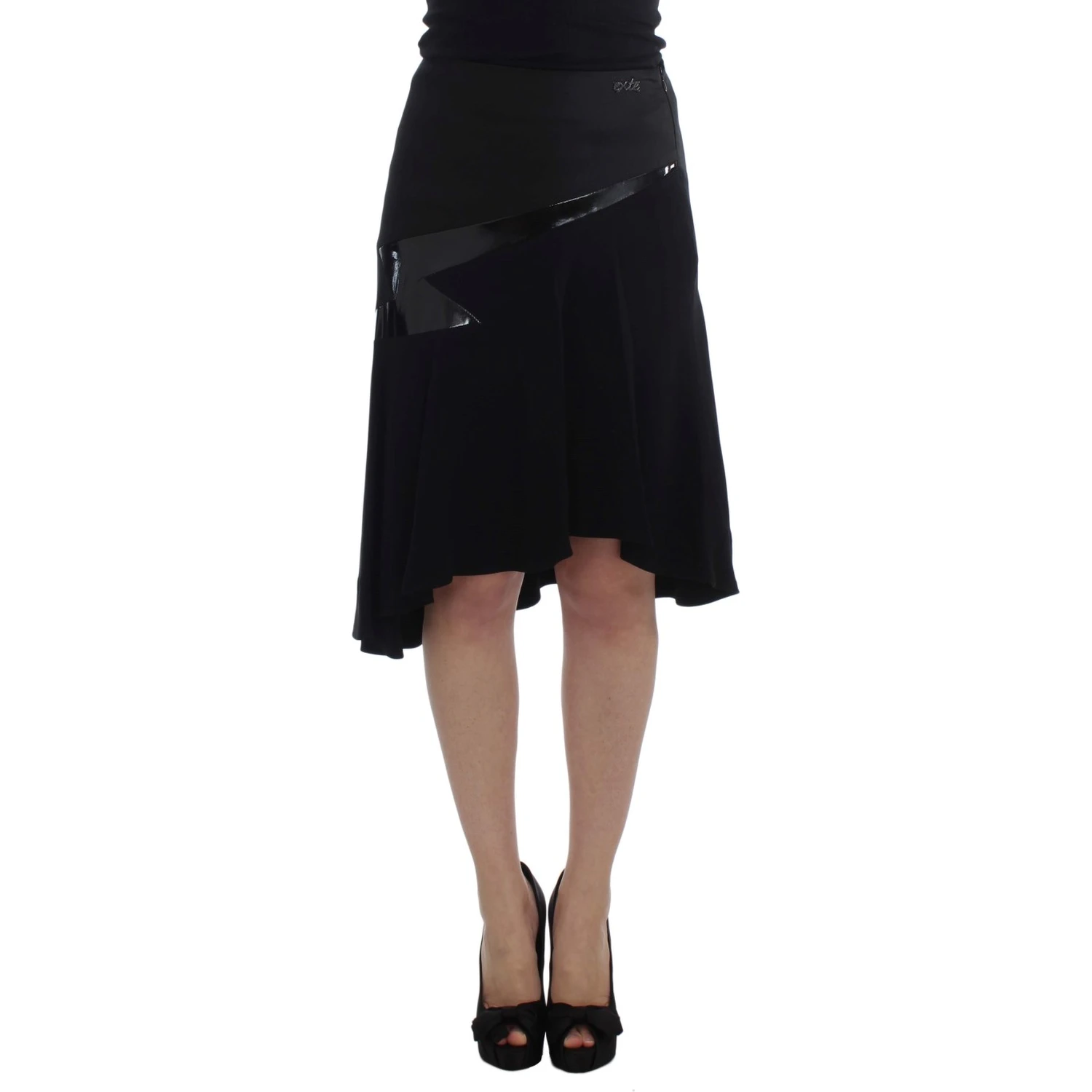 Black Blue Cotton Stretch Straight Skirt