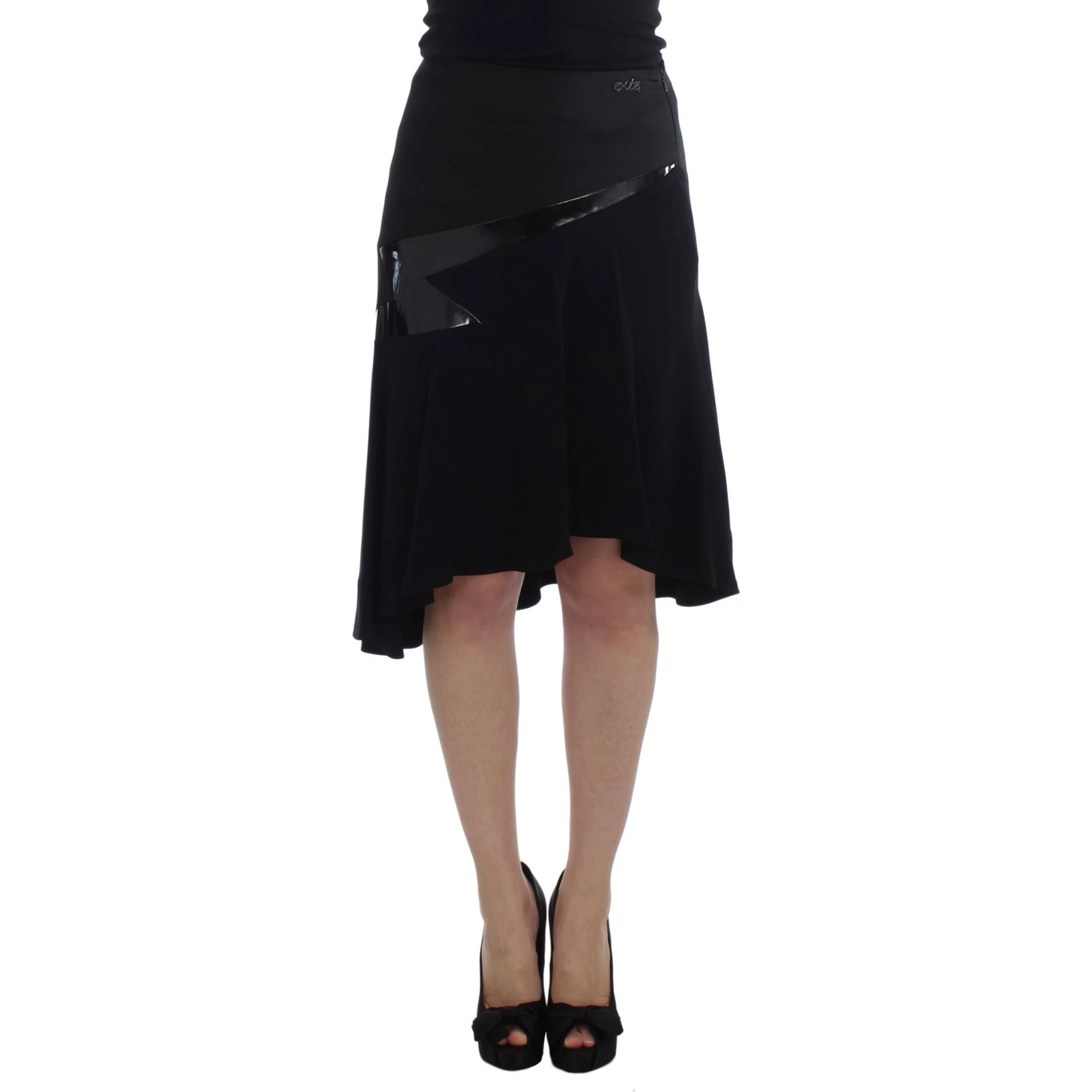 Black Blue Cotton Stretch Straight Skirt