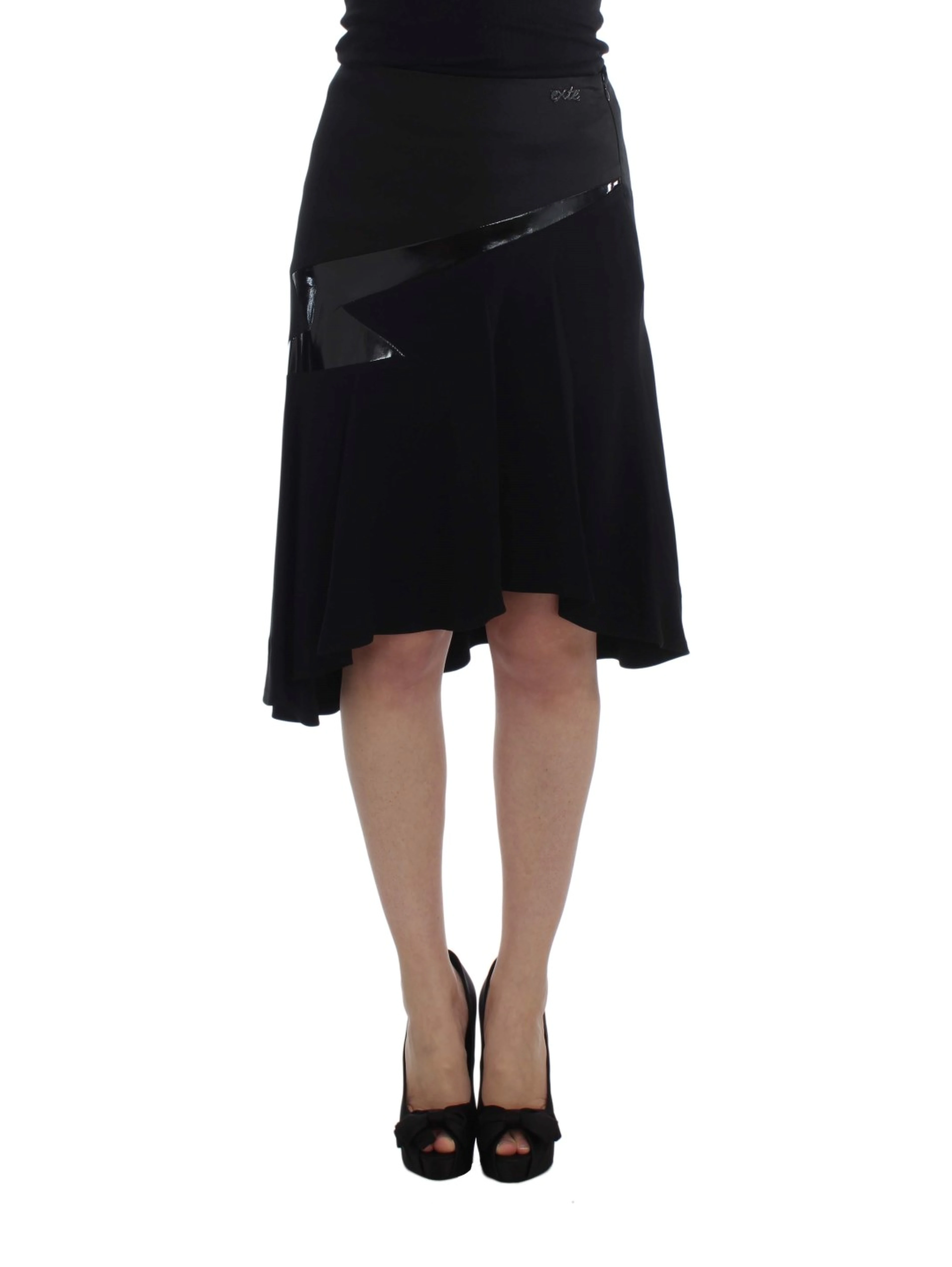Black Blue Cotton Stretch Straight Skirt