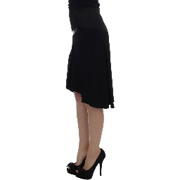 Black Blue Cotton Stretch Straight Skirt