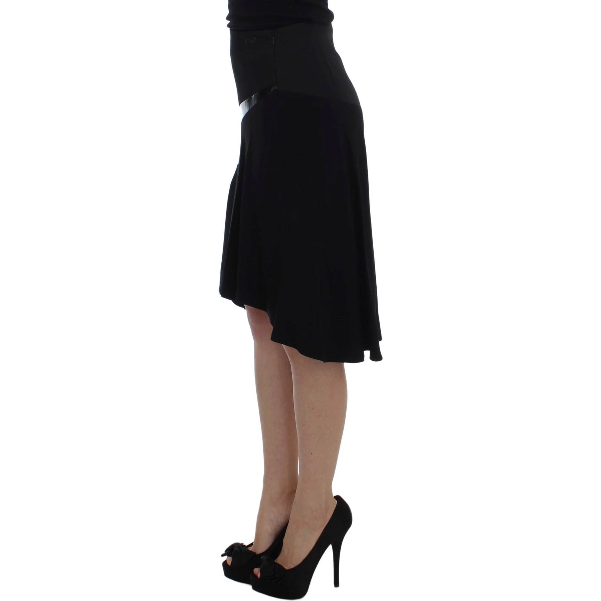 Black Blue Cotton Stretch Straight Skirt