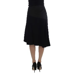 Black Blue Cotton Stretch Straight Skirt